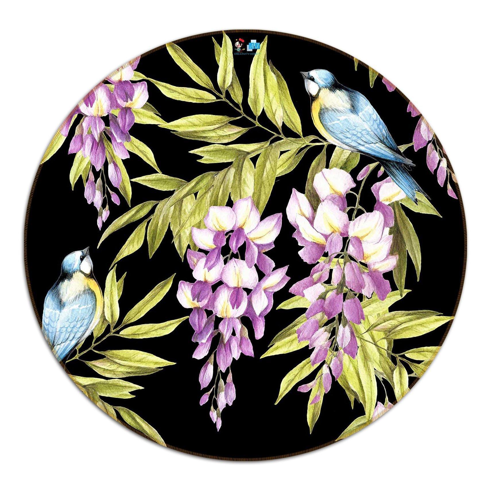 3D Flowers Branch Birds 118 Round Non Slip Rug Mat Mat AJ Creativity Home