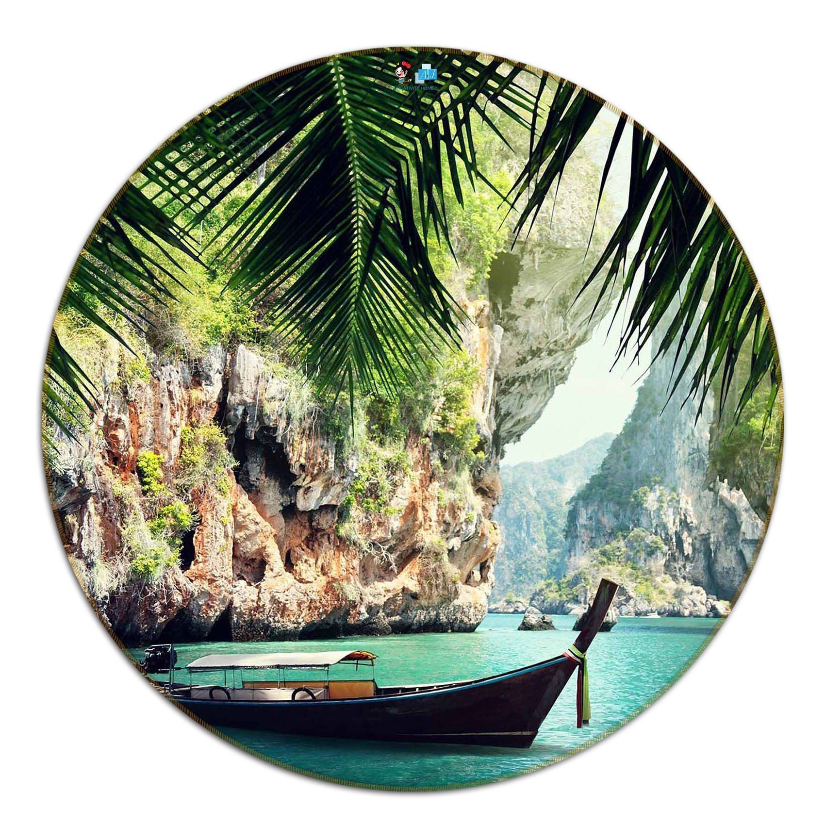 3D Bay Scenery 85 Round Non Slip Rug Mat Mat AJ Creativity Home