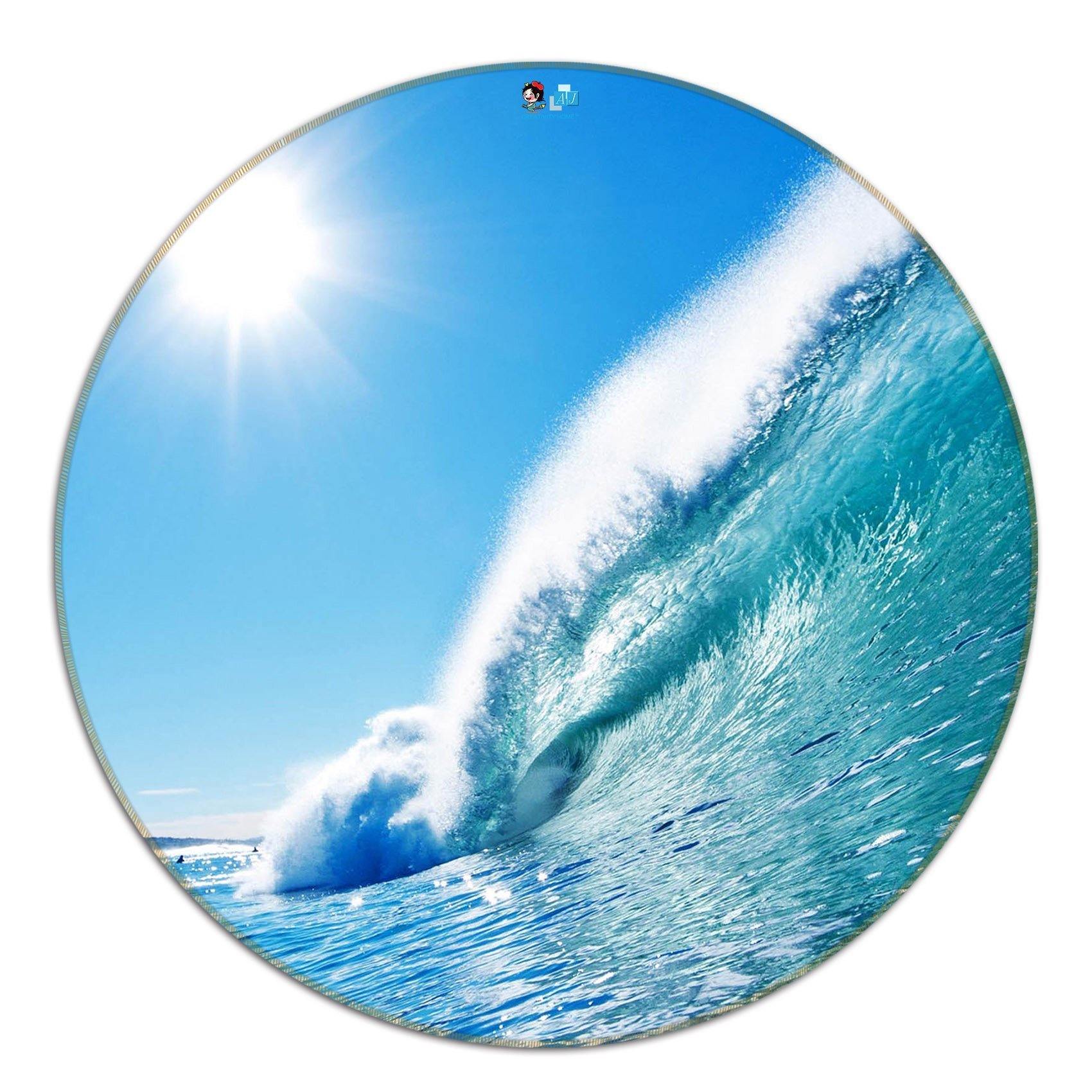 3D Sea High Wave 110 Round Non Slip Rug Mat Mat AJ Creativity Home