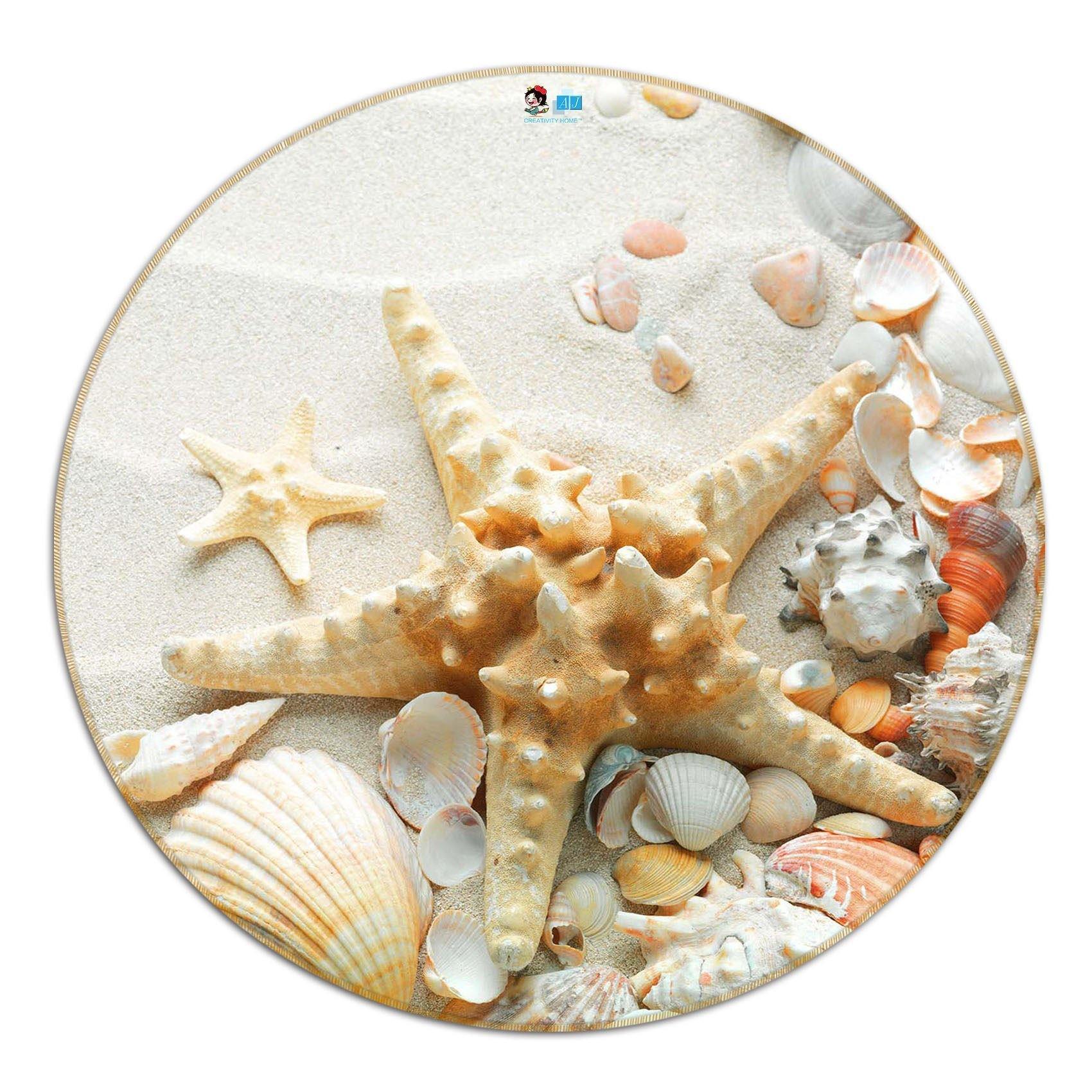 3D Sandy Beach Starfish 24 Round Non Slip Rug Mat Mat AJ Creativity Home