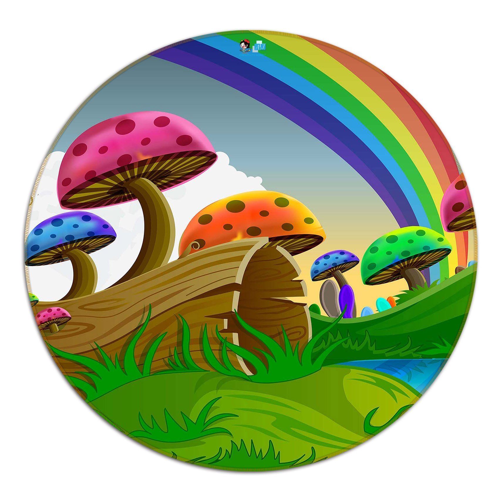 3D Rainbow Mushrooms 57 Round Non Slip Rug Mat Mat AJ Creativity Home