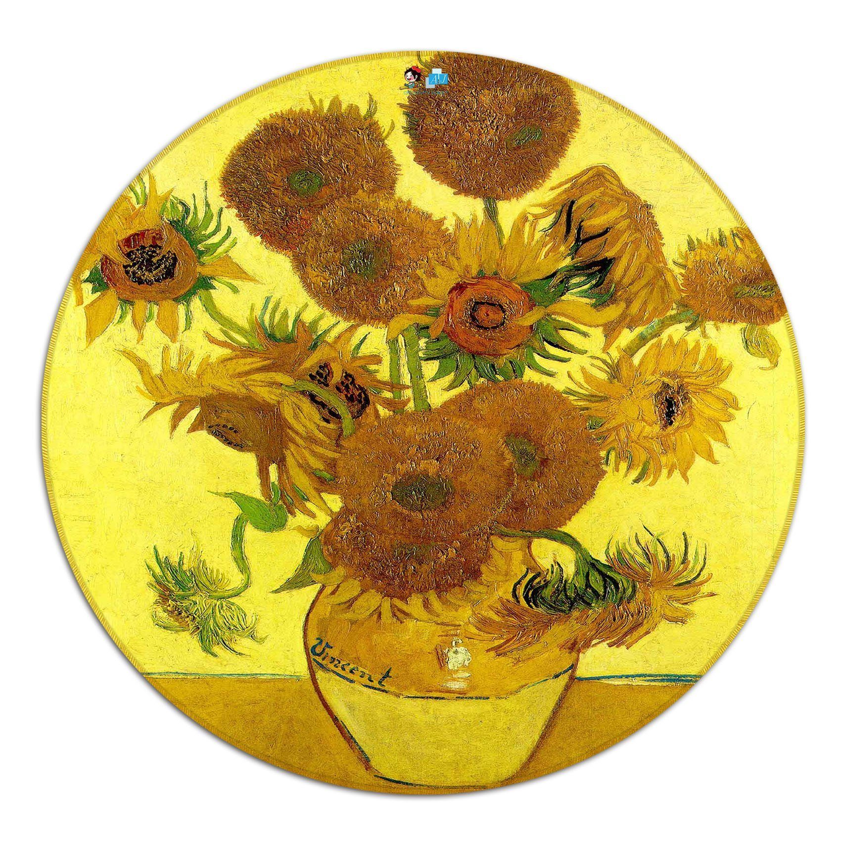 3D Sunflowers Vase 7 Round Non Slip Rug Mat Mat AJ Creativity Home