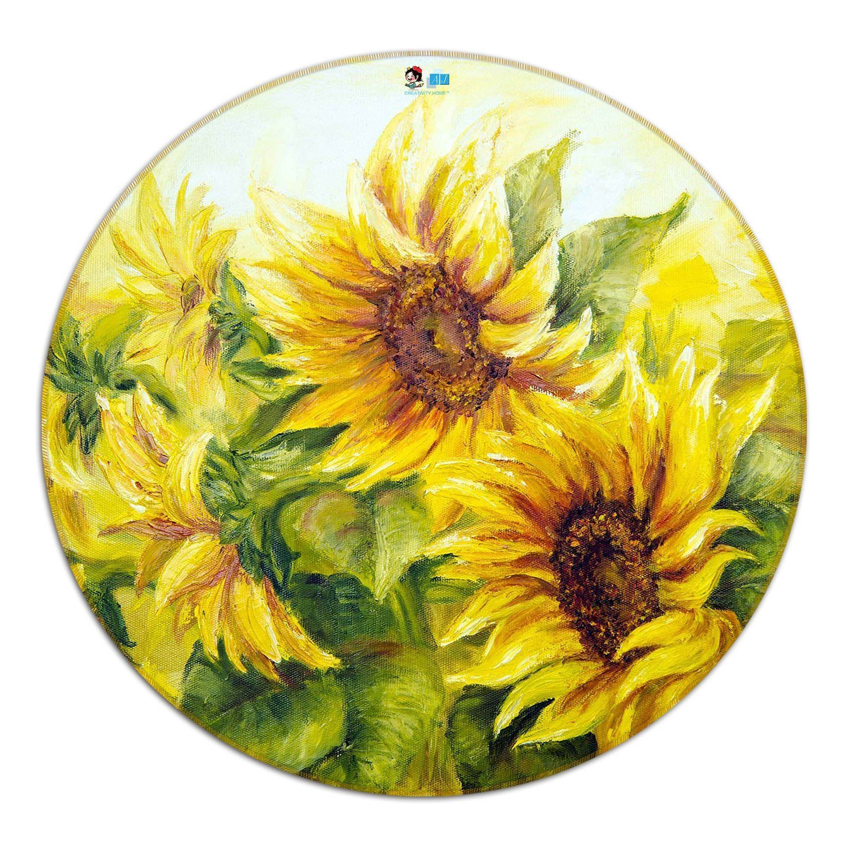 3D Sunflowers Painting 4 Round Non Slip Rug Mat Mat AJ Creativity Home