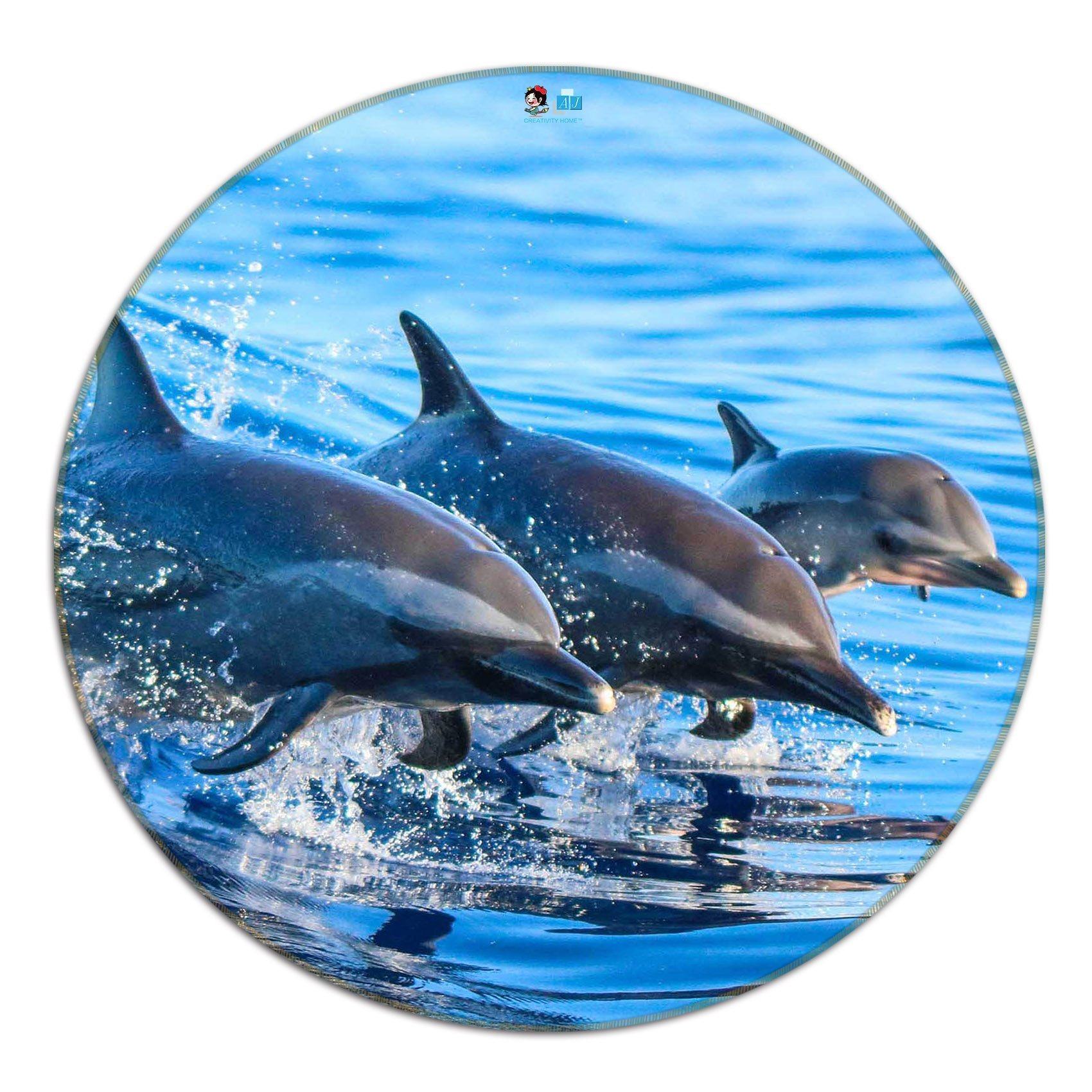 3D Sea Jumping Dolphins 65 Round Non Slip Rug Mat Mat AJ Creativity Home