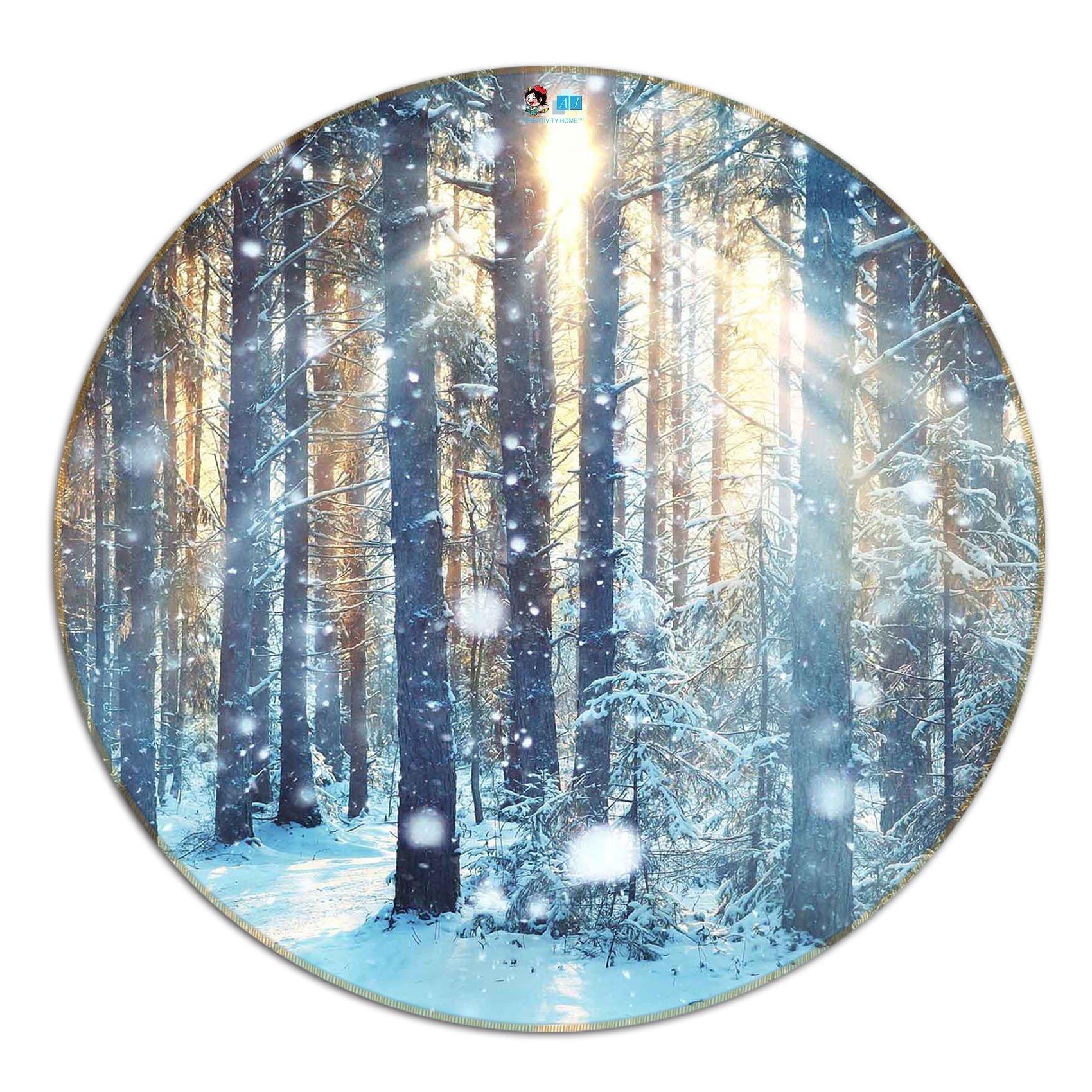 3D Snowing Forest Sunshine 77 Round Non Slip Rug Mat Mat AJ Creativity Home