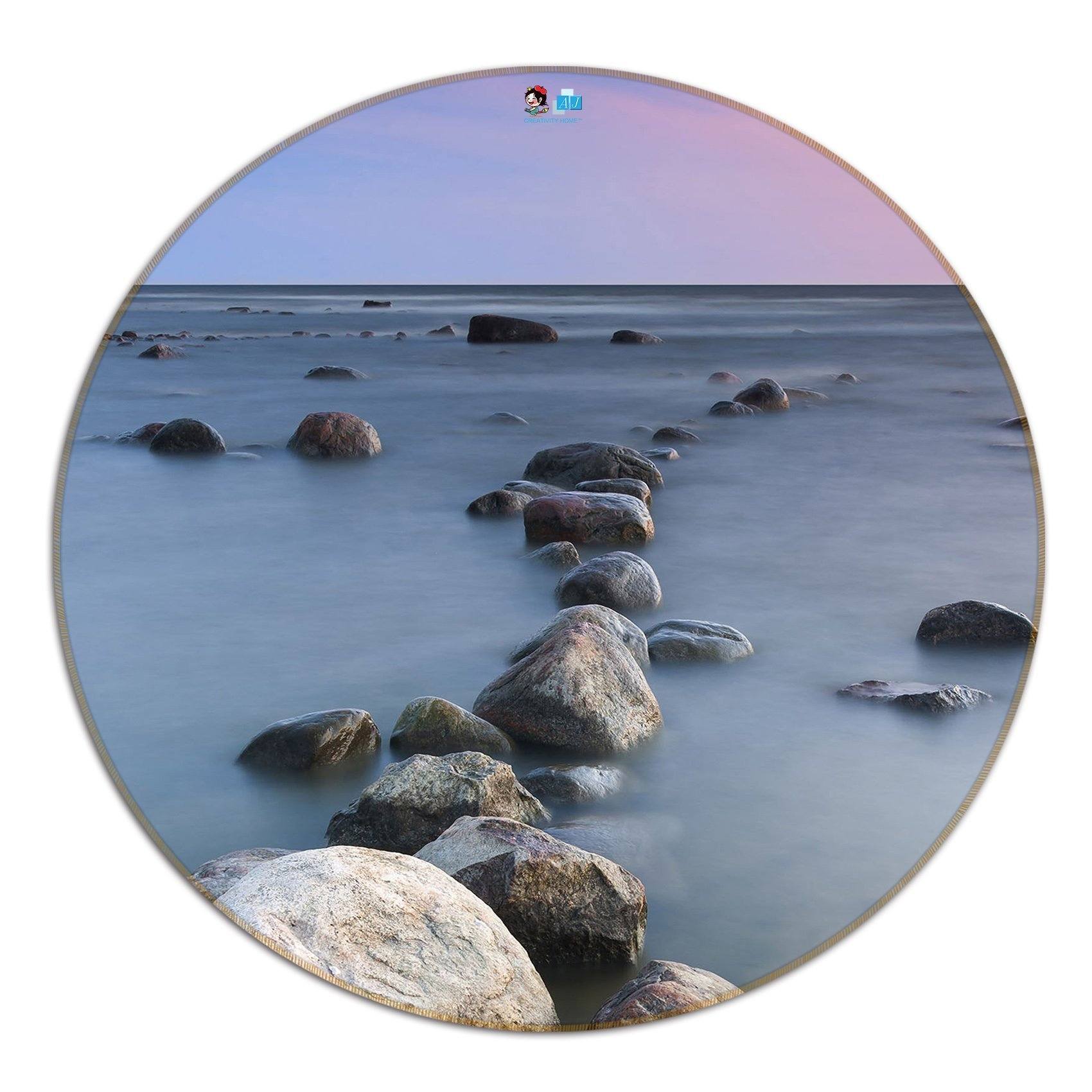 3D Sea Stones 135 Round Non Slip Rug Mat Mat AJ Creativity Home
