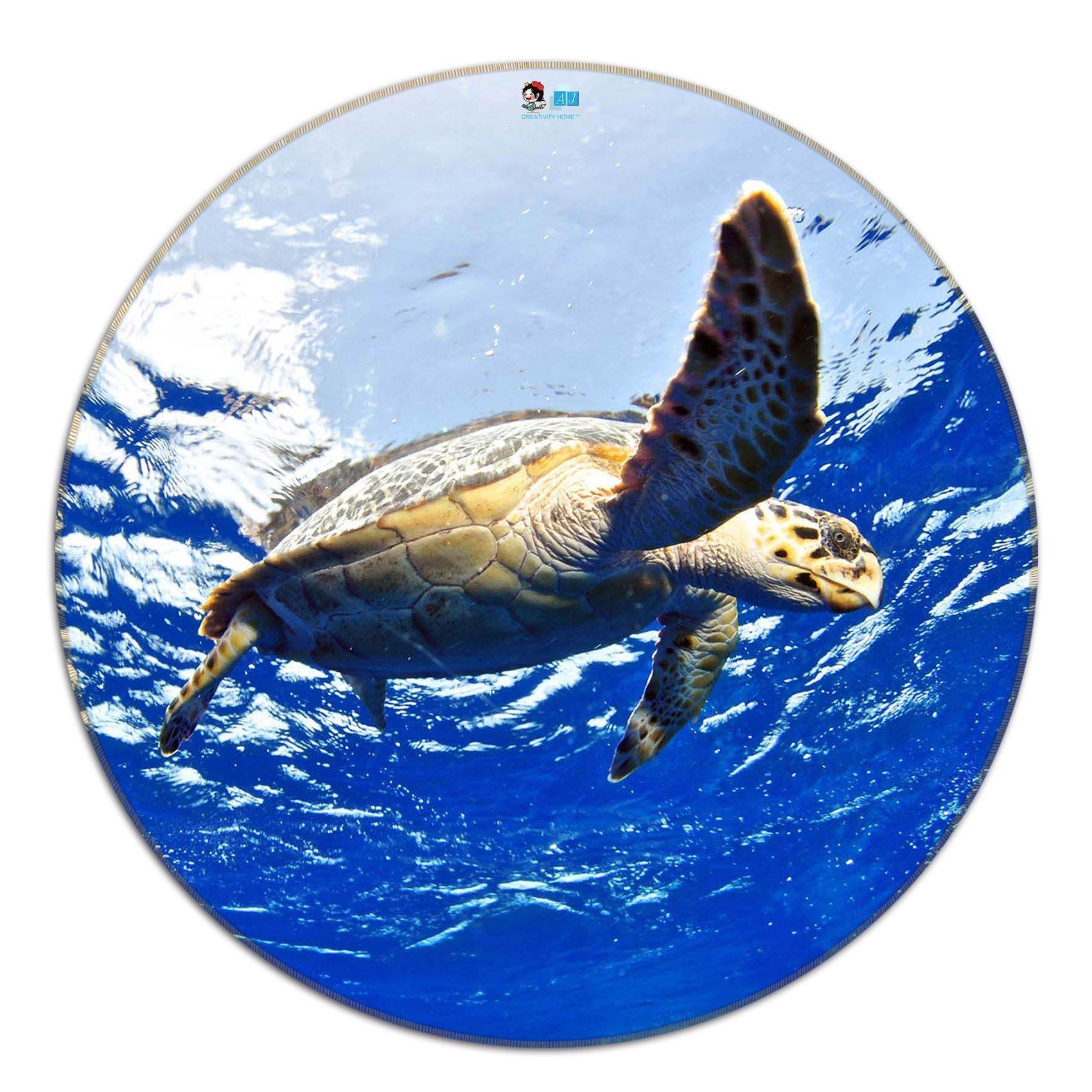 3D Blue Ocean Turtle 89 Round Non Slip Rug Mat Mat AJ Creativity Home