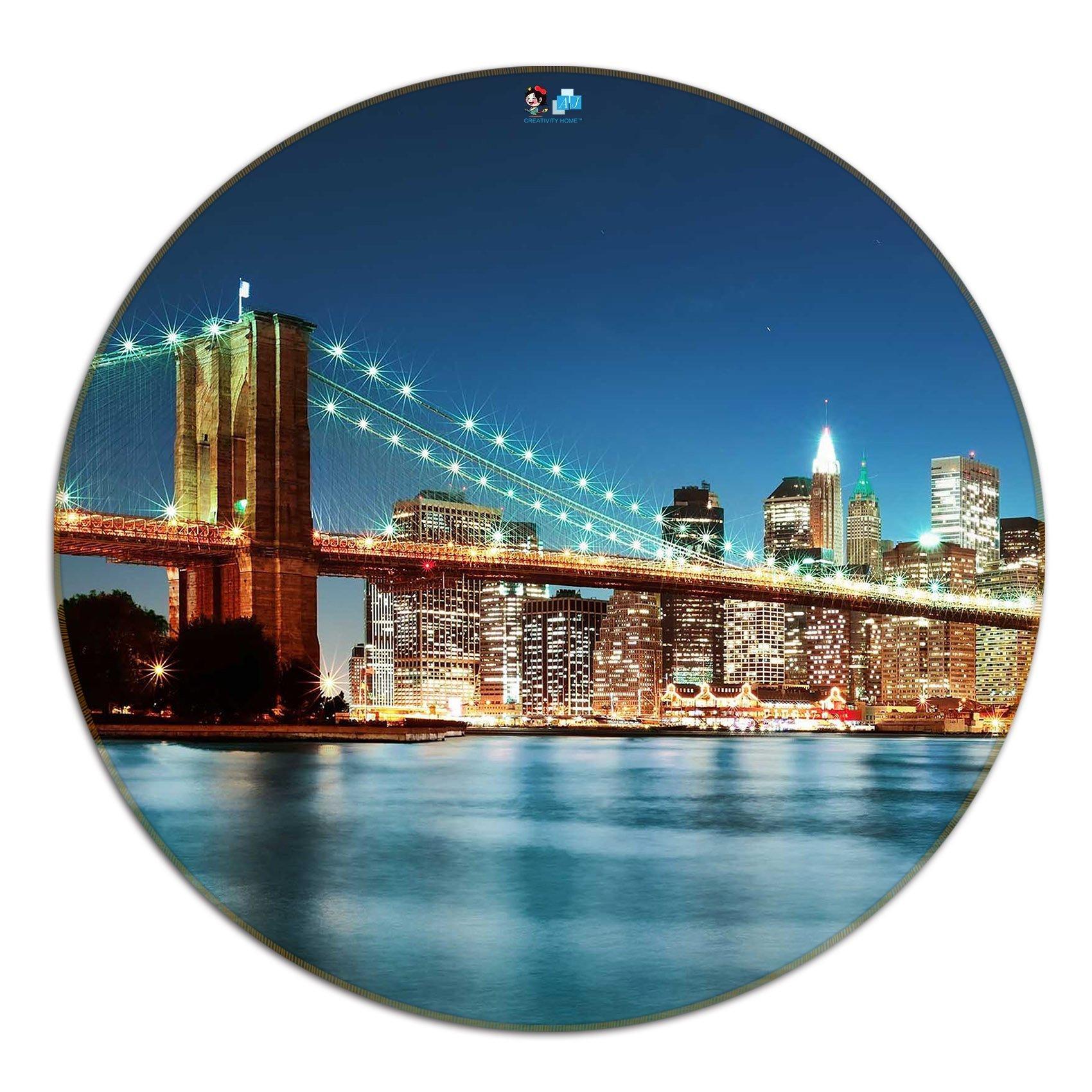 3D New York Night View 25 Round Non Slip Rug Mat Mat AJ Creativity Home