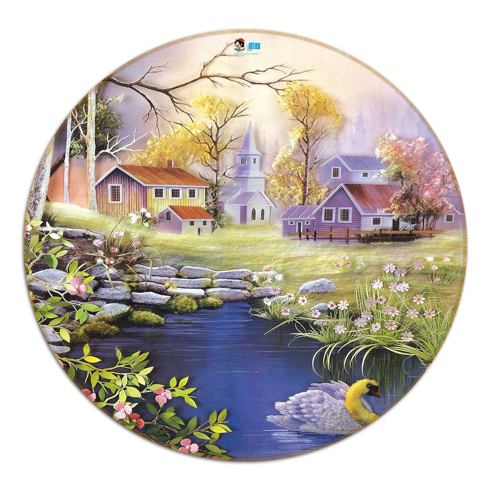 3D Pretty Village 134 Round Non Slip Rug Mat Mat AJ Creativity Home