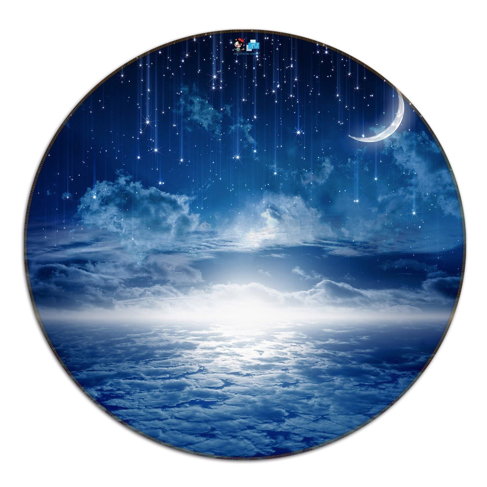 3D Blue Sky Hanging Stars 2 Round Non Slip Rug Mat Mat AJ Creativity Home