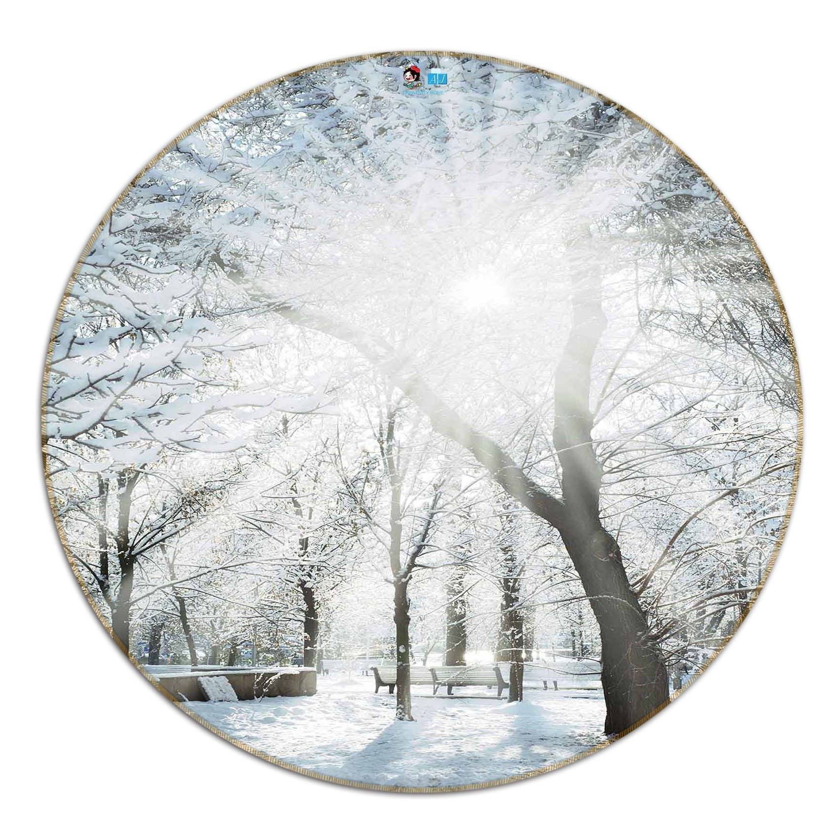 3D Snow Trees Bright Sun 122 Round Non Slip Rug Mat Mat AJ Creativity Home