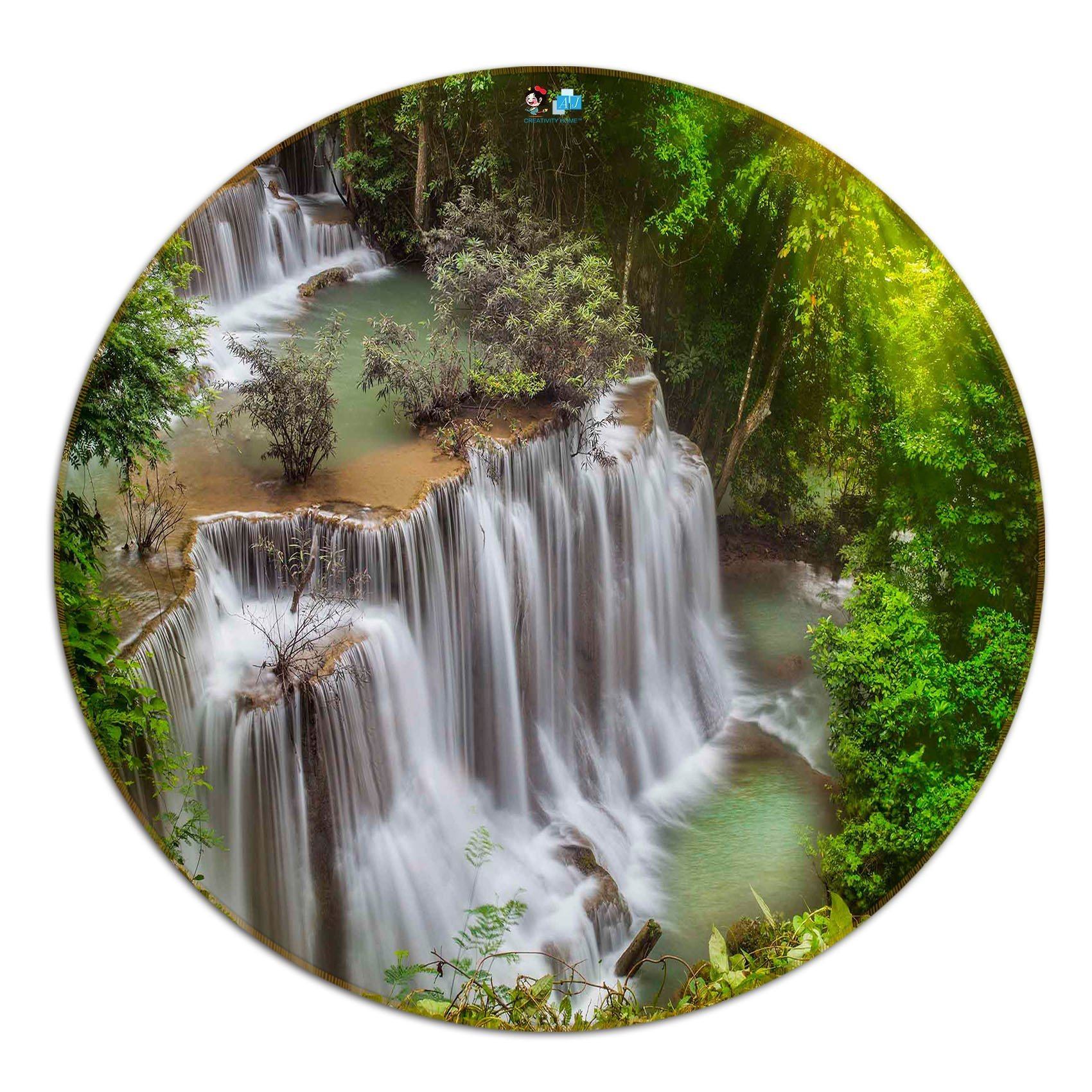 3D Forest Waterfall 23 Round Non Slip Rug Mat Mat AJ Creativity Home