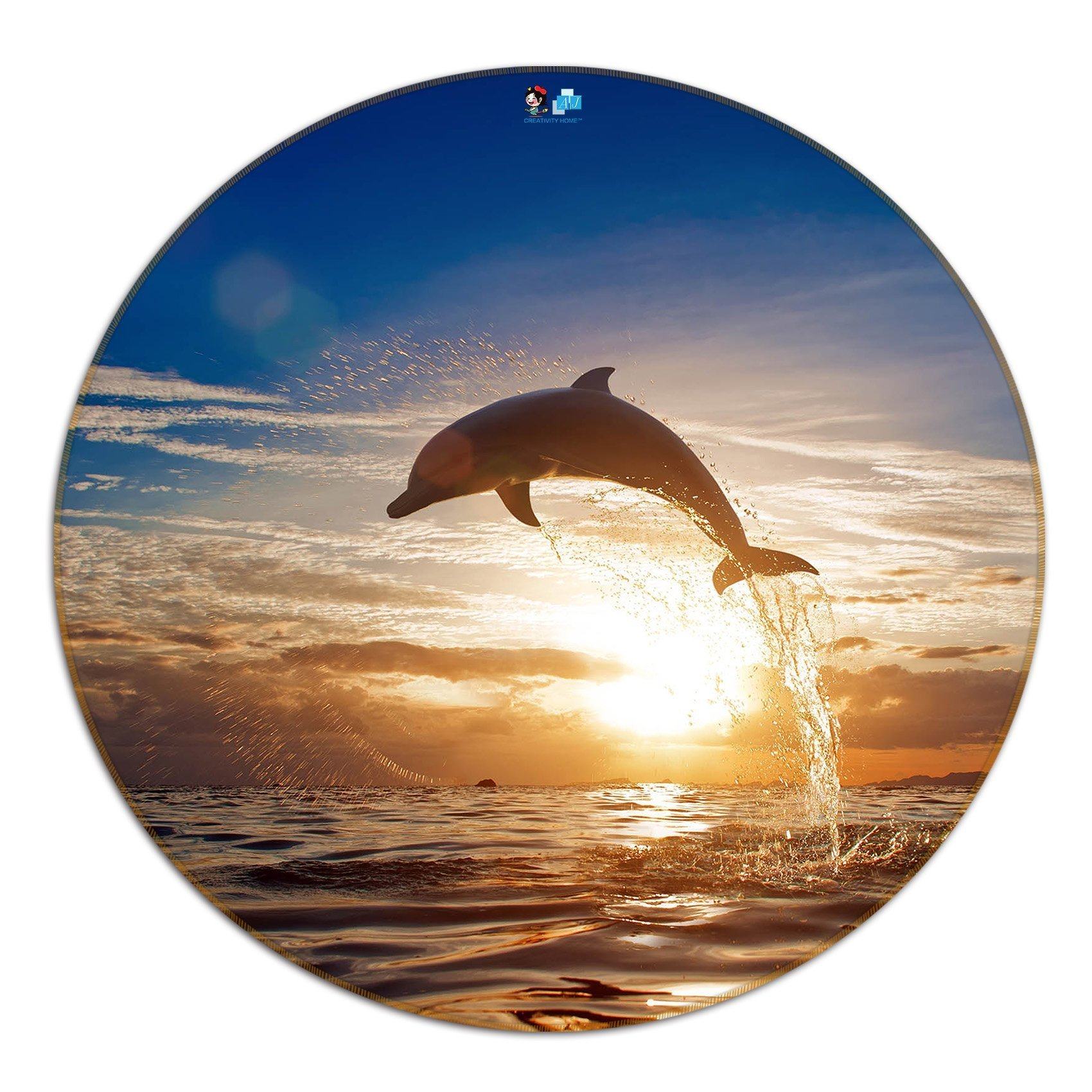 3D Sea Jumping Dolphin 44 Round Non Slip Rug Mat Mat AJ Creativity Home