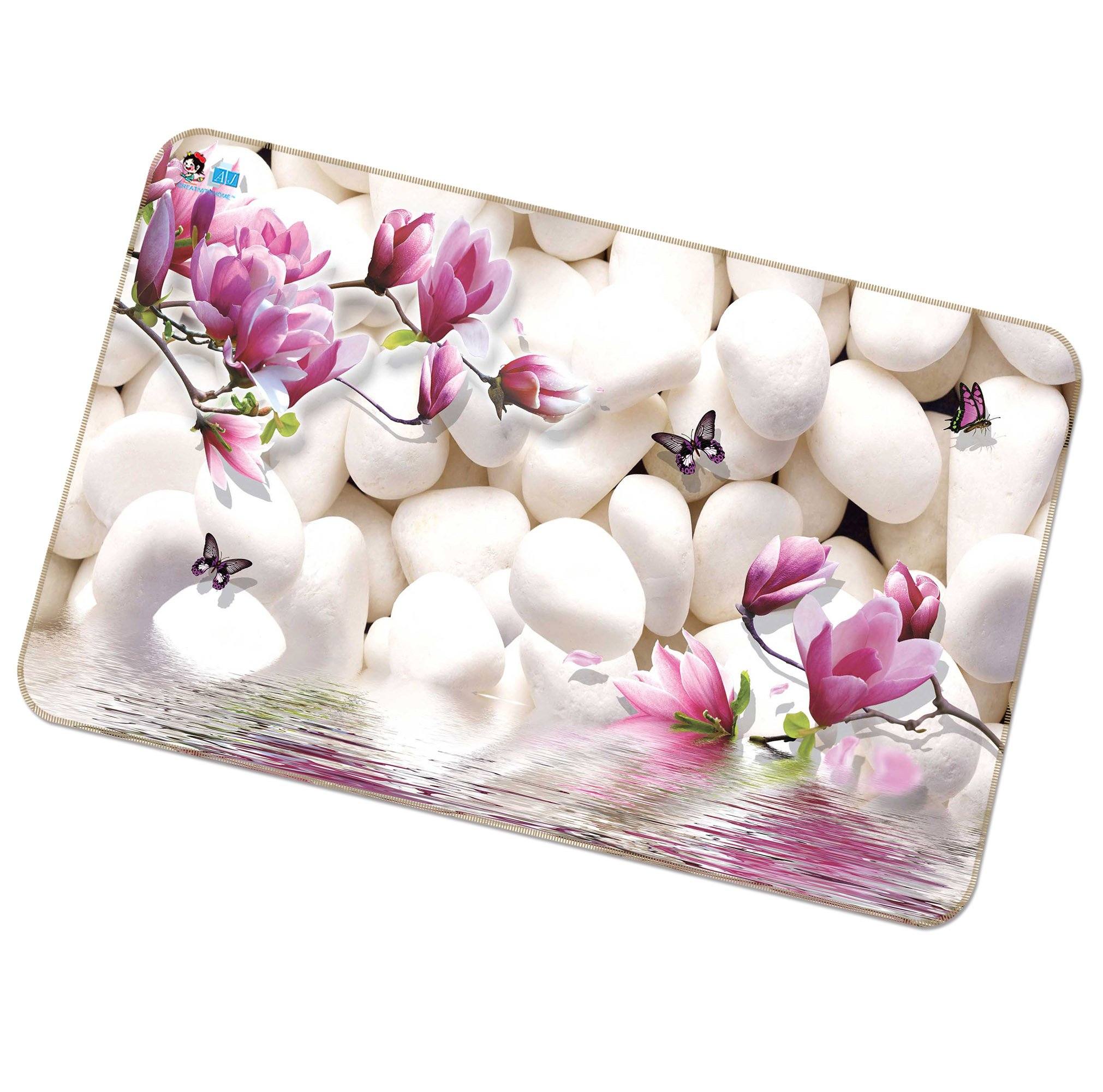 3D Magnolia Flowers Stones 138 Non Slip Rug Mat Mat AJ Creativity Home