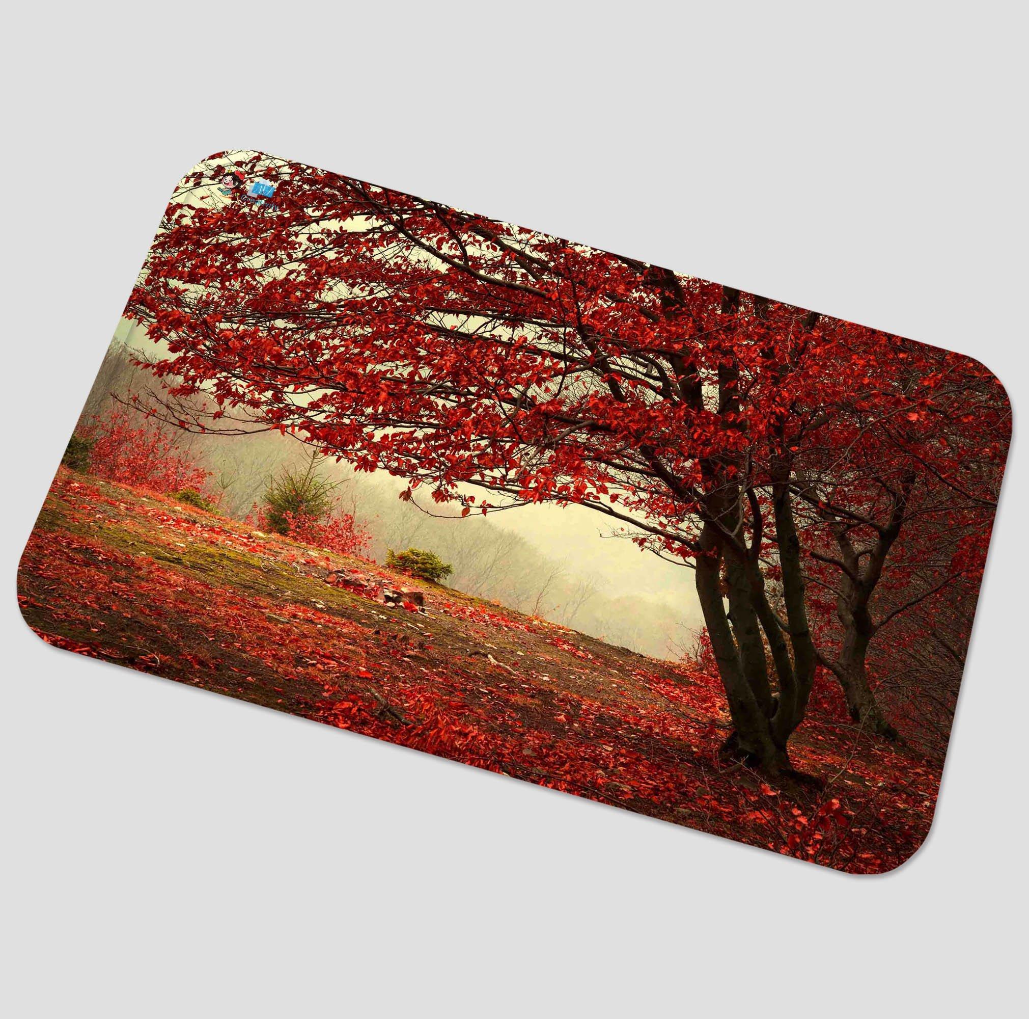 3D Tree Red Leaves 46 Non Slip Rug Mat Mat AJ Creativity Home