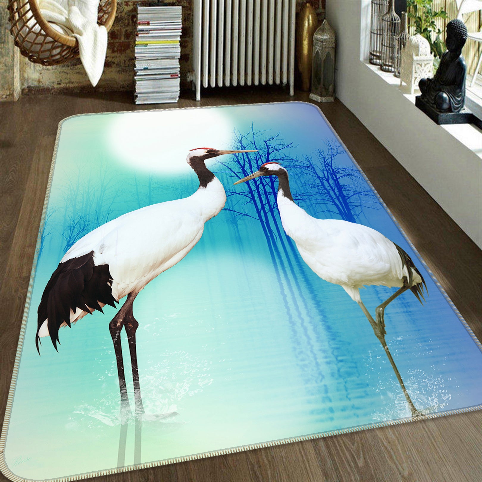 3D Crane Moon 159 Animal Non Slip Rug Mat