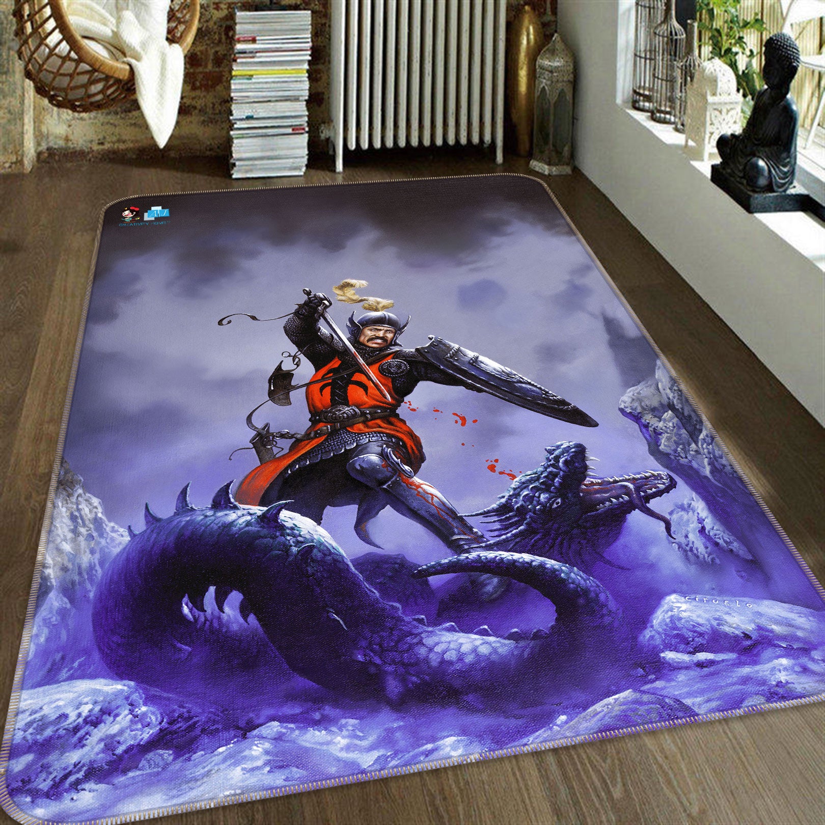 3D Purple Dragon Soldier 5199 Ciruelo Rug Non Slip Rug Mat