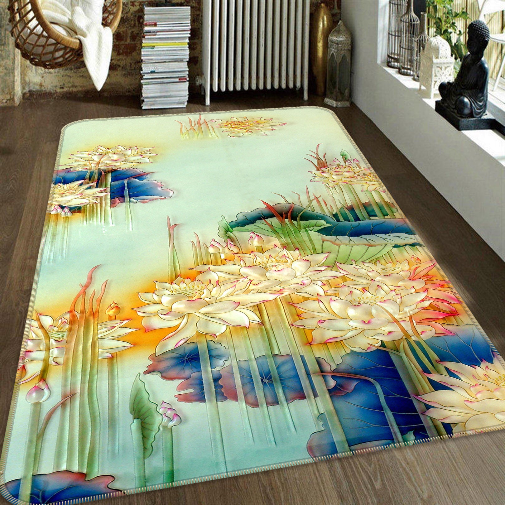 3D Lotus Pond 32222 Non Slip Rug Mat