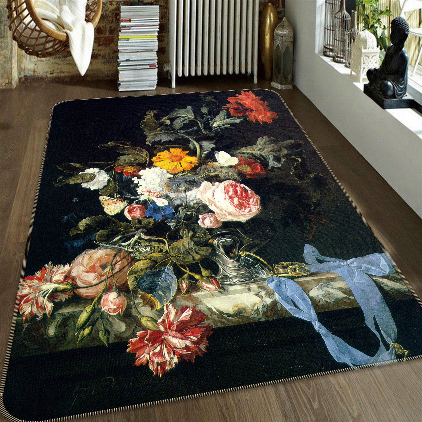 3D Flowers Vase 76205 Non Slip Rug Mat