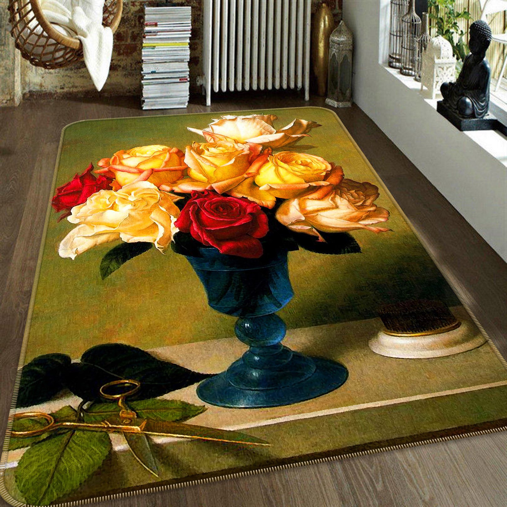 3D Flower Vase 76134 Non Slip Rug Mat