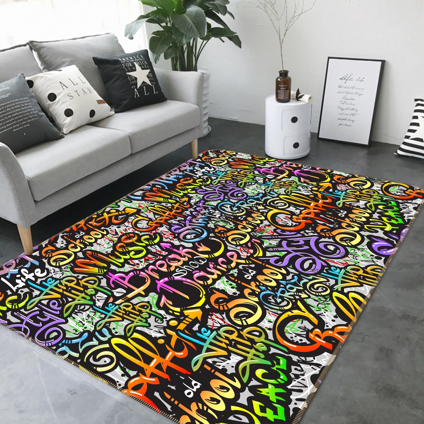 3D Color Letter Pattern 30063 Non Slip Rug Mat