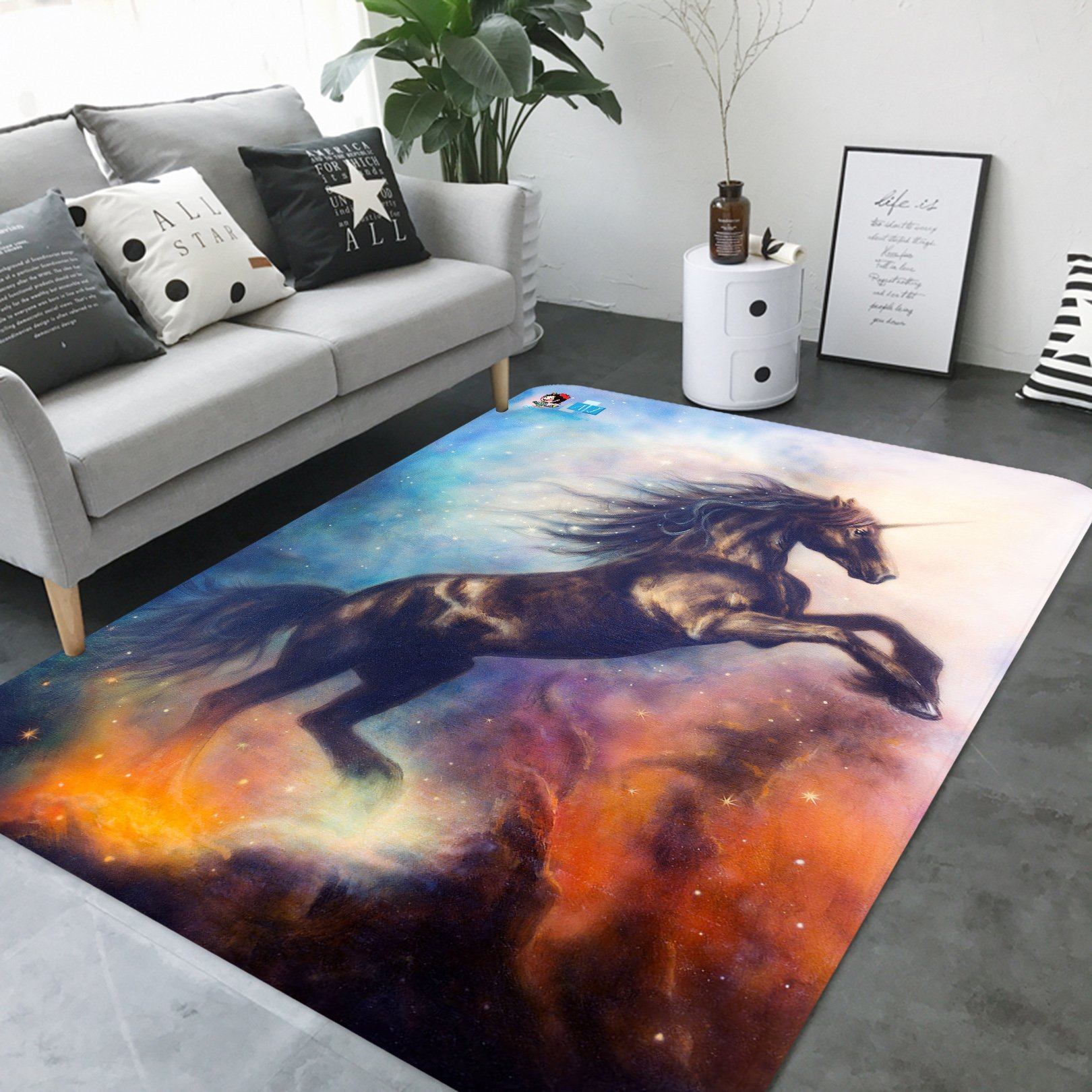 3D Jump Black Unicorn 88 Non Slip Rug Mat Mat AJ Creativity Home
