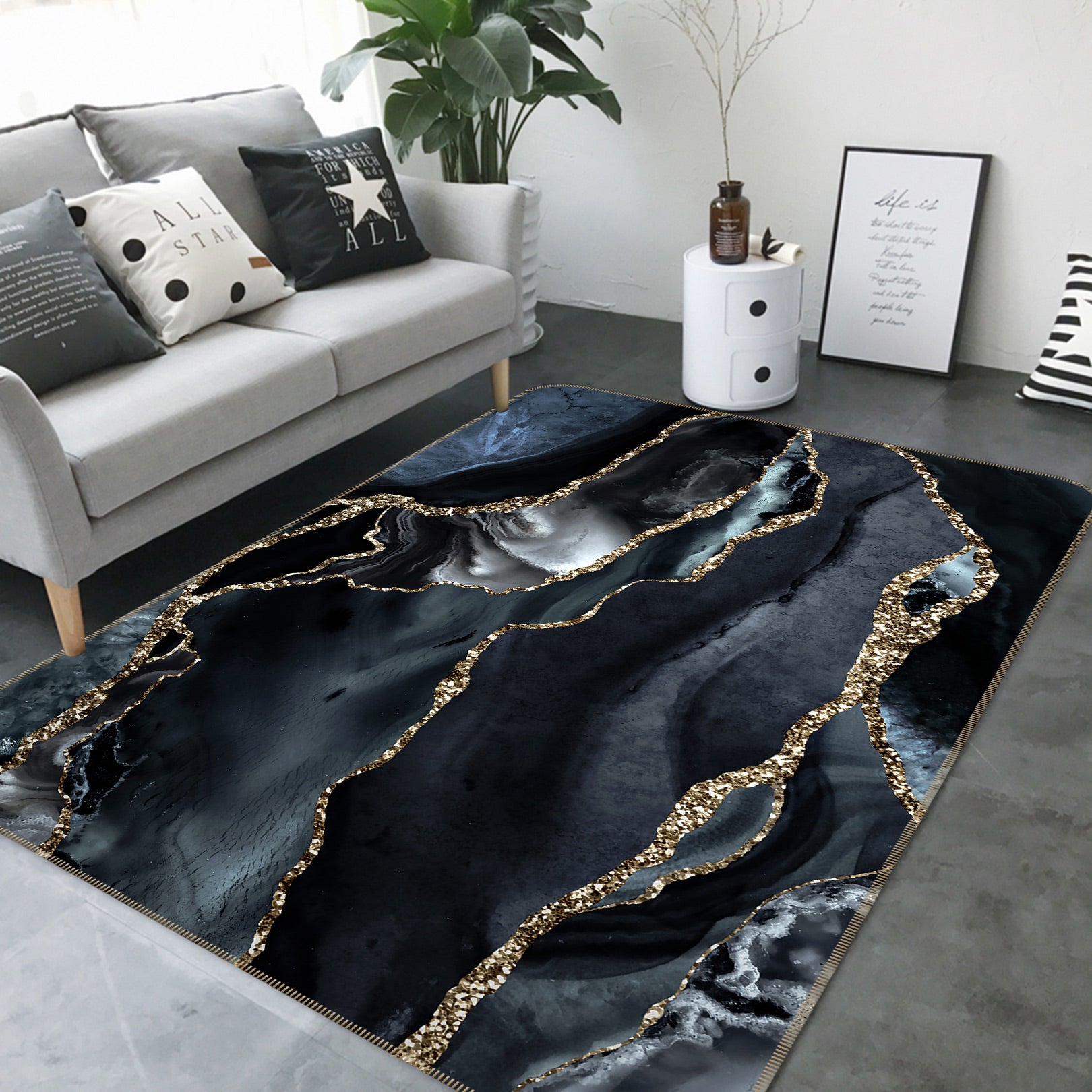 3D Black Abstract 054 Uta Naumann Rug Non Slip Rug Mat