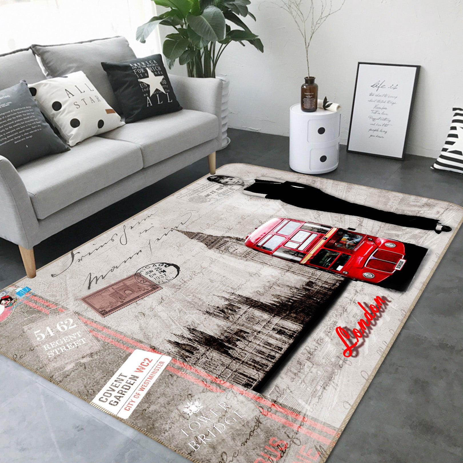 3D Beauty Red Bus 66124 Non Slip Rug Mat