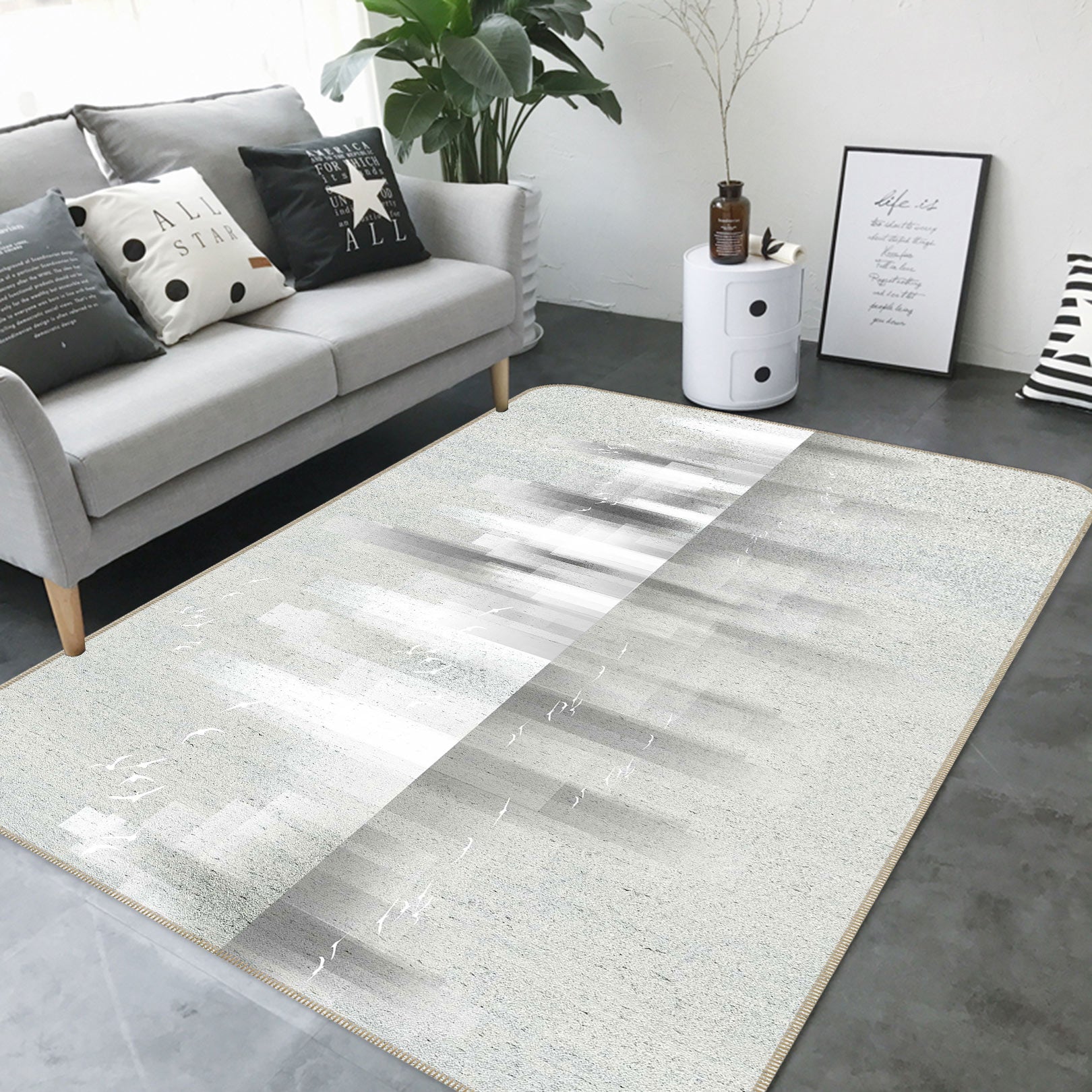 3D Grey Pattern 77018 Non Slip Rug Mat