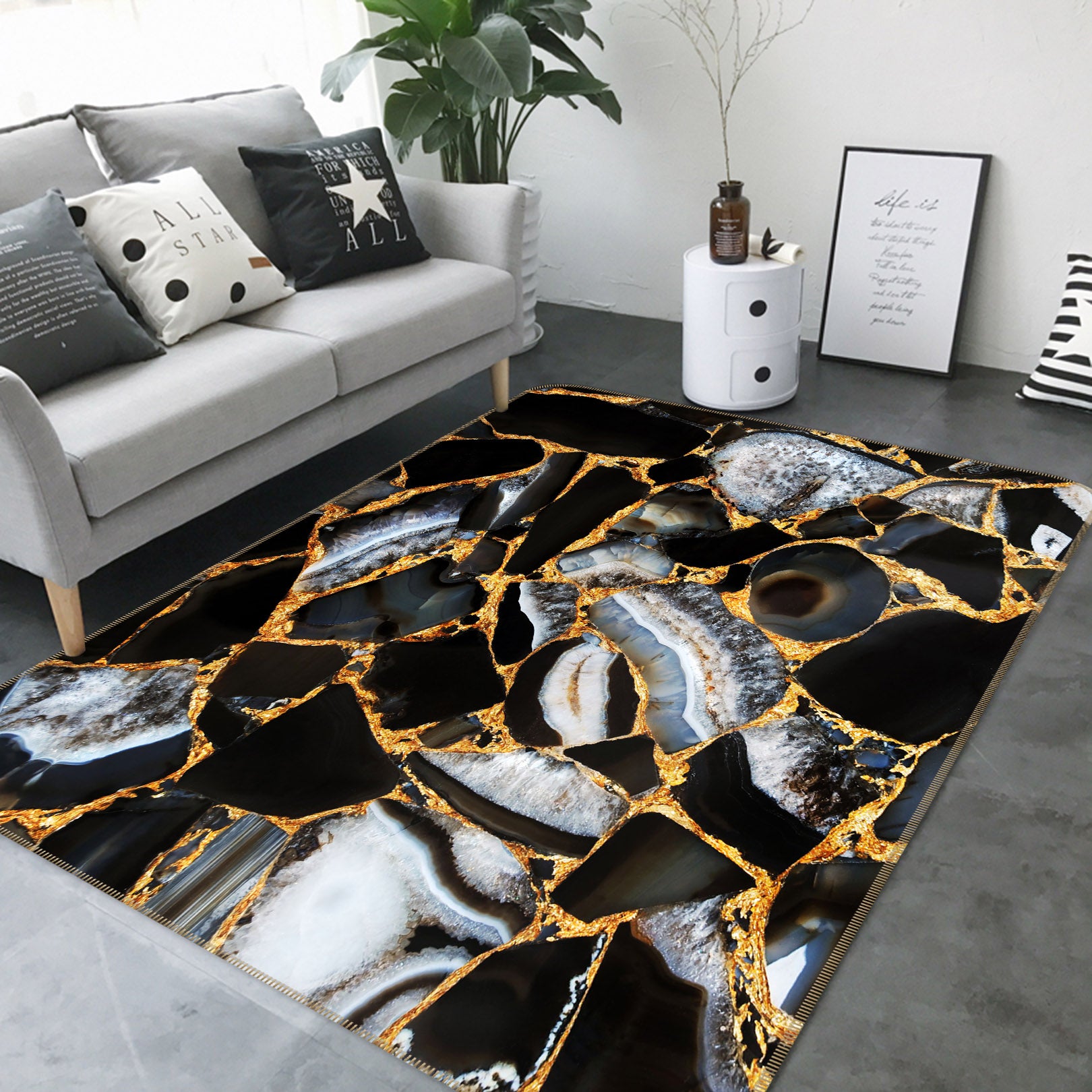 3D Black Gold Marble 25230 Non Slip Rug Mat