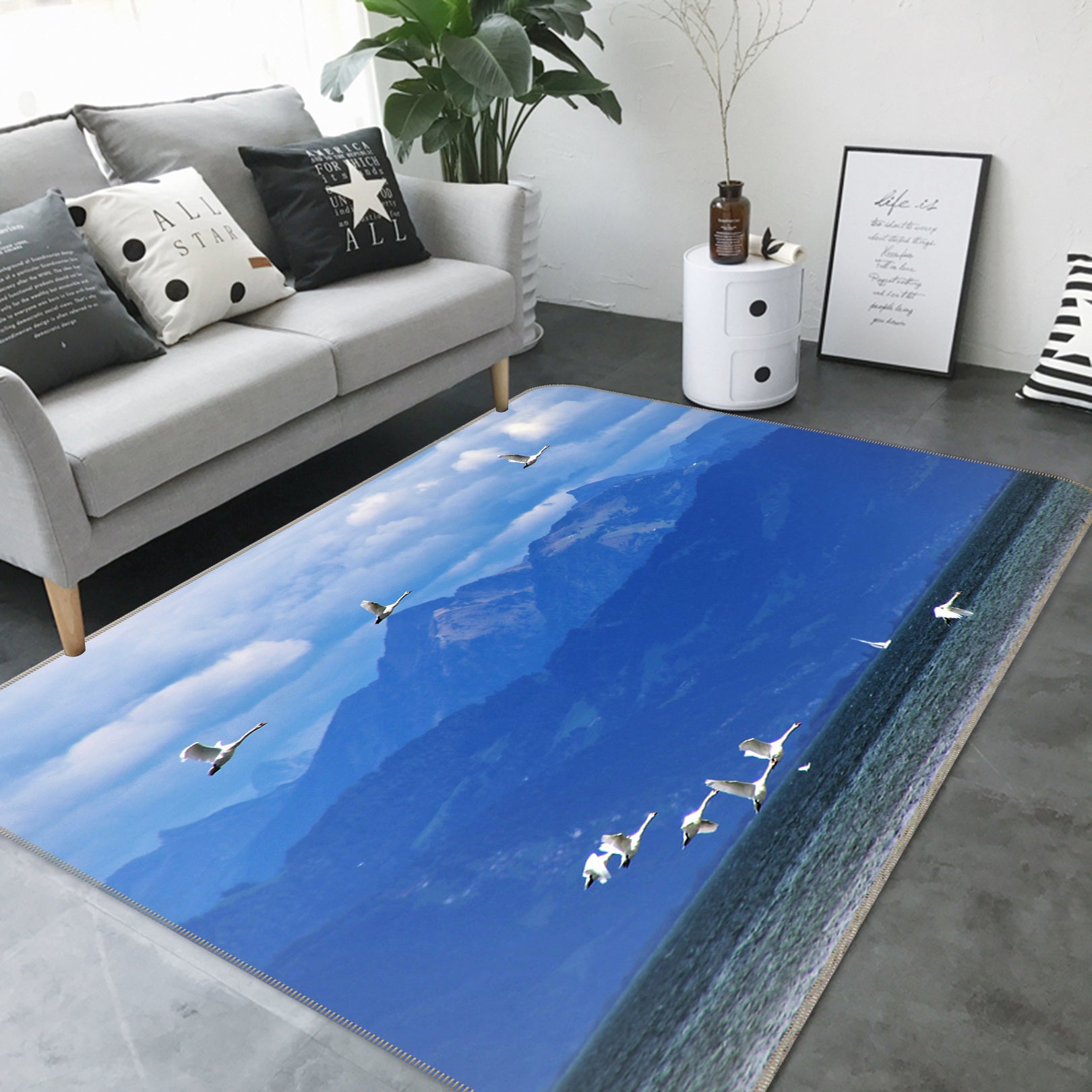 3D Mountains Seagull 82097 Animal Non Slip Rug Mat