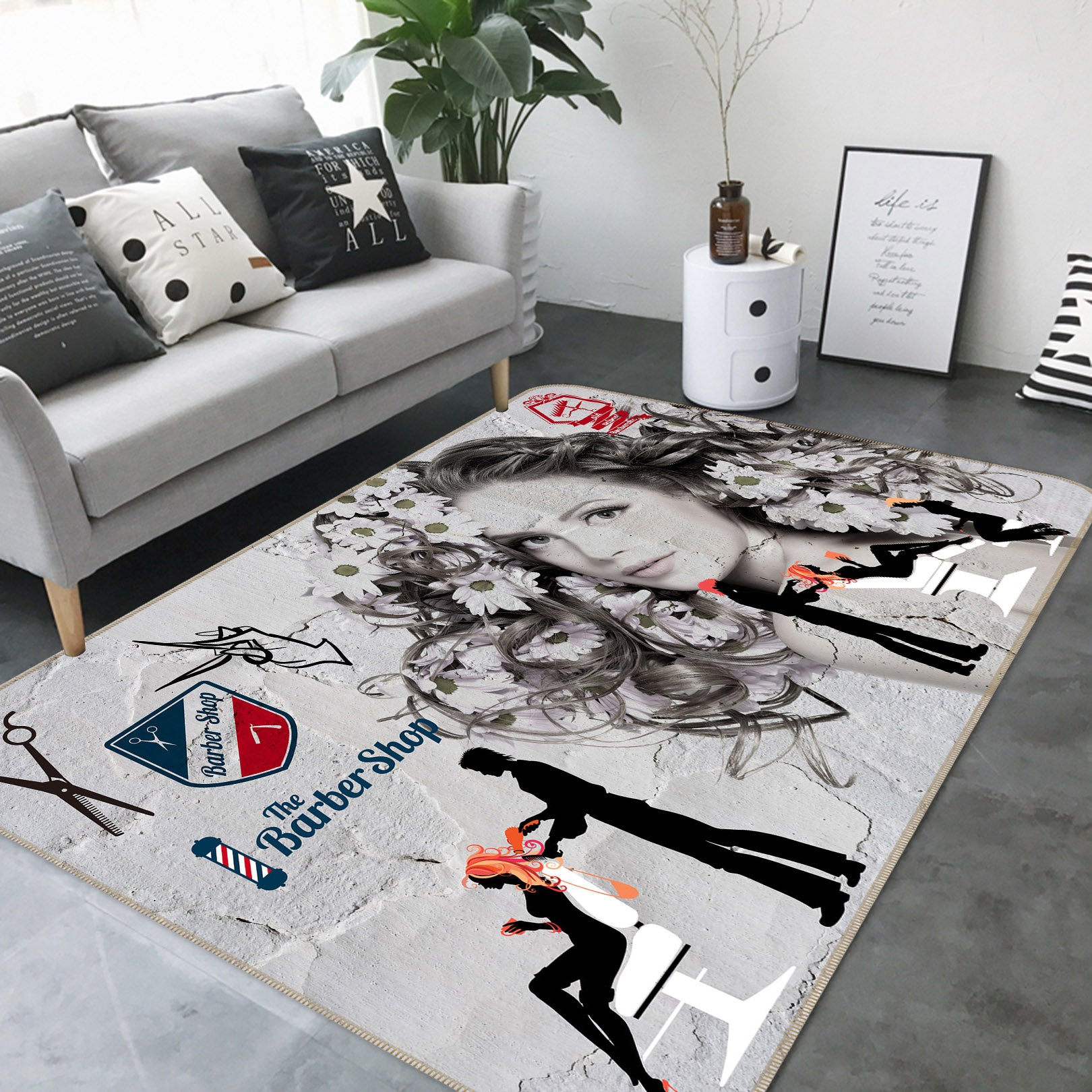 3D Female Haircut 34069 Non Slip Rug Mat