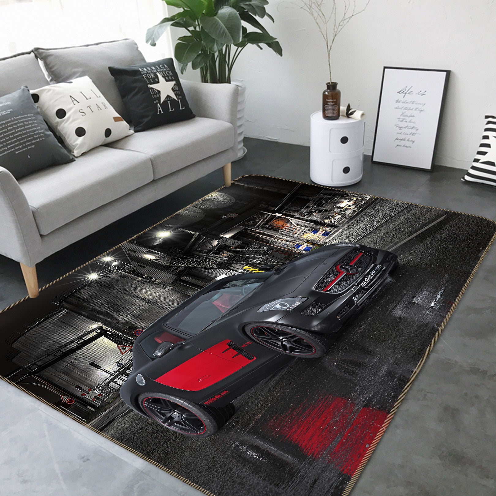 3D Red Black Car 38219 Vehicle Non Slip Rug Mat