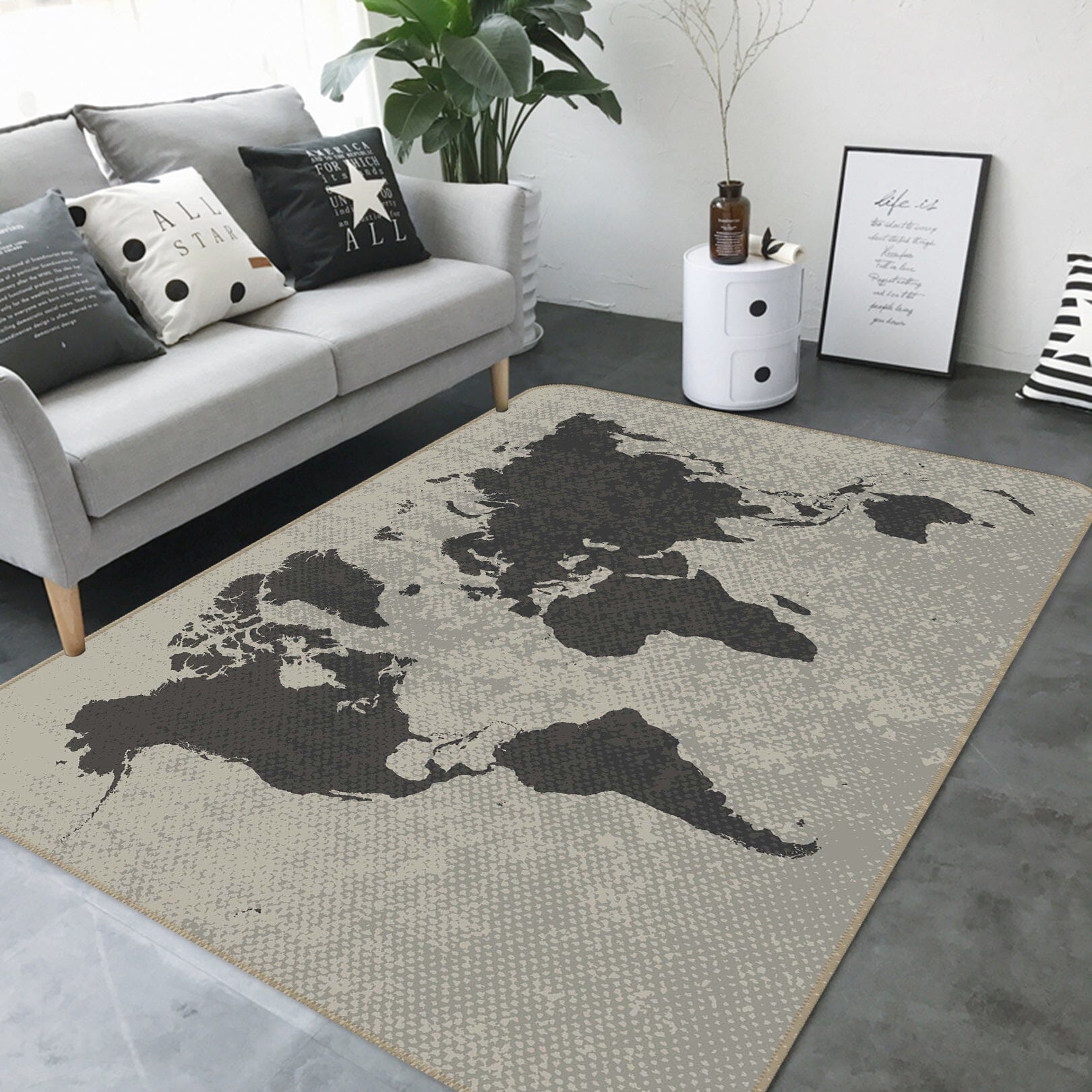 3D Gray Pattern 2004 World Map Non Slip Rug Mat Mat AJ Creativity Home