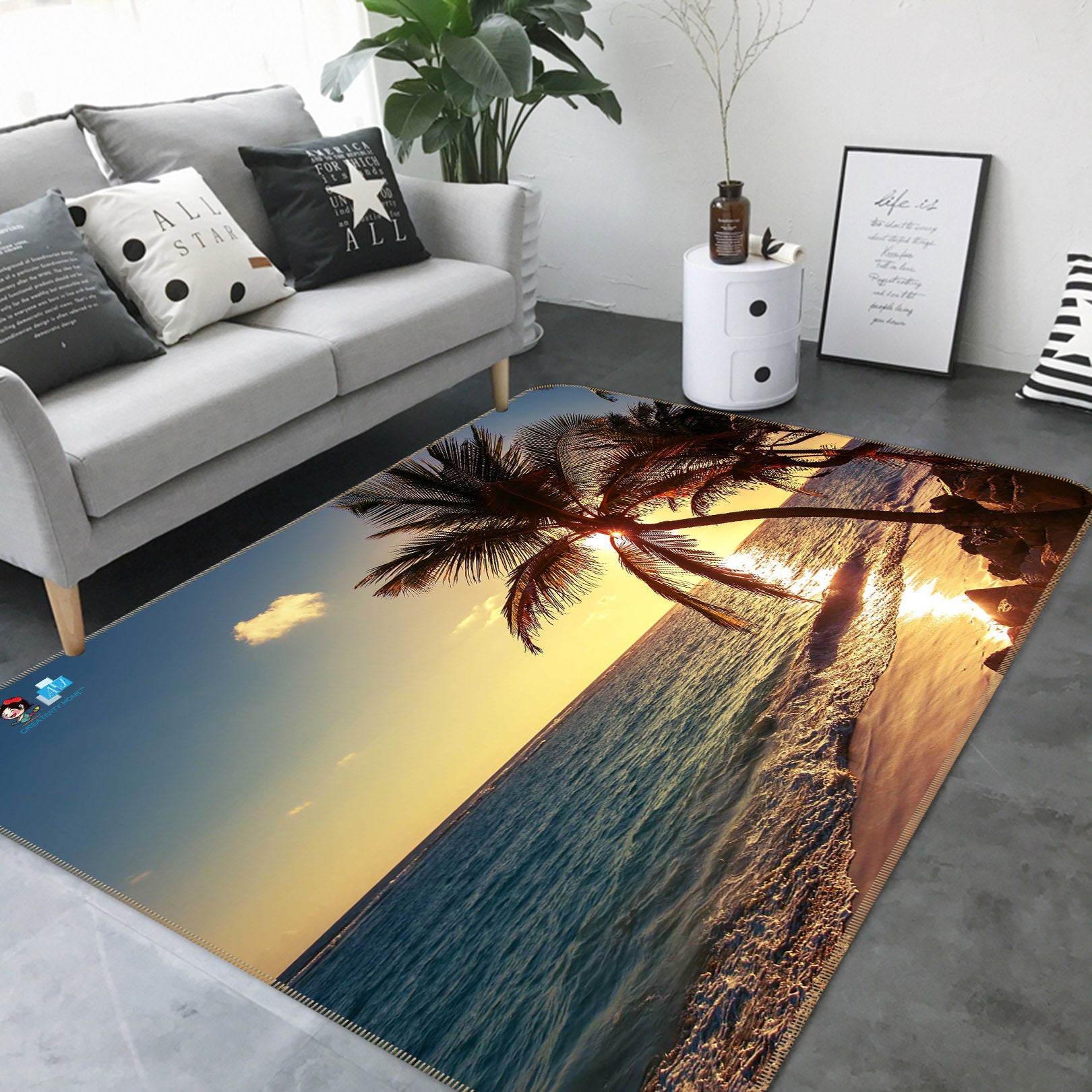3D Seaside Coconut Tree 66120 Non Slip Rug Mat