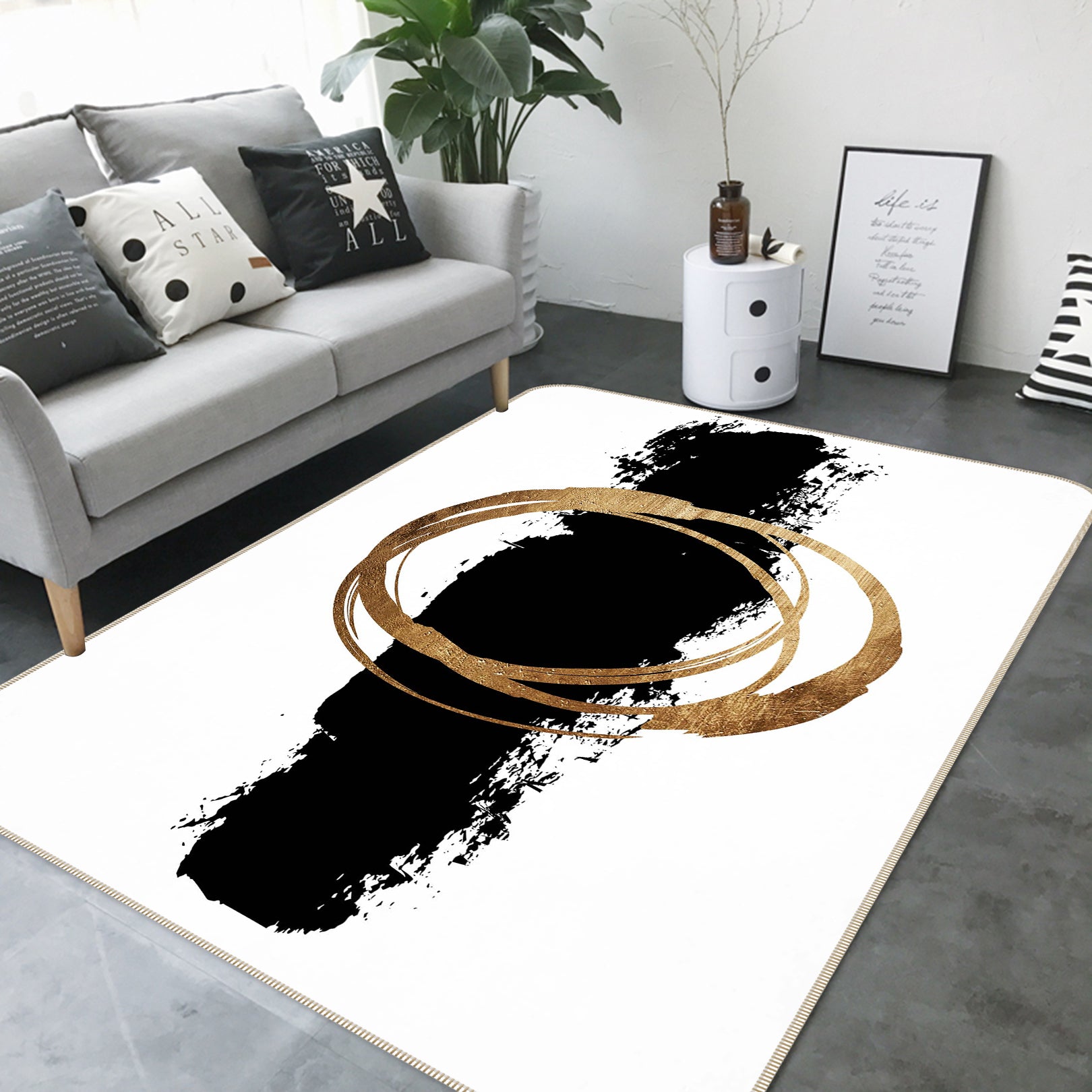 3D Circle And Line 1026 Boris Draschoff Rug Non Slip Rug Mat