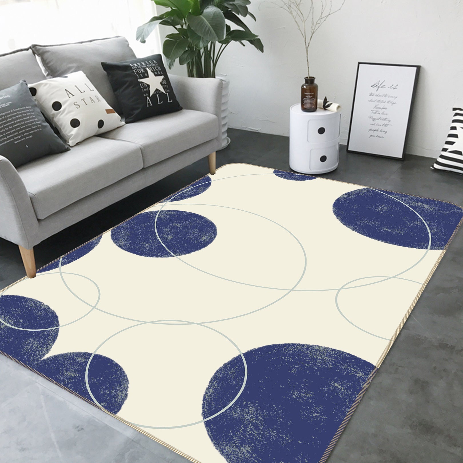 3D Black White Circle 75239 Non Slip Rug Mat
