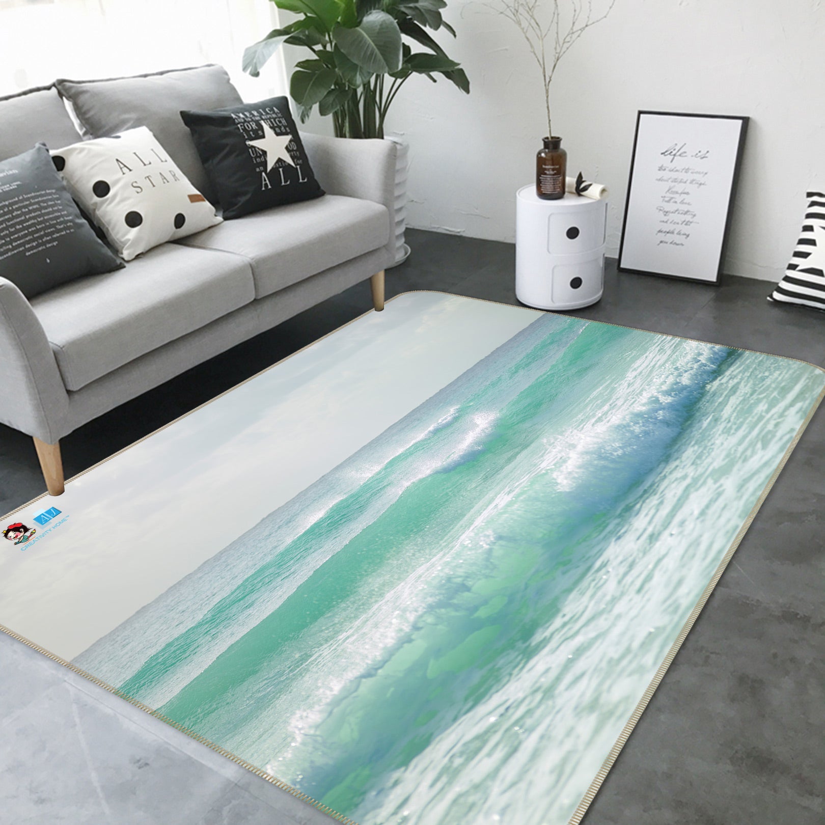 3D Sea Foam 6836 Assaf Frank Rug Non Slip Rug Mat