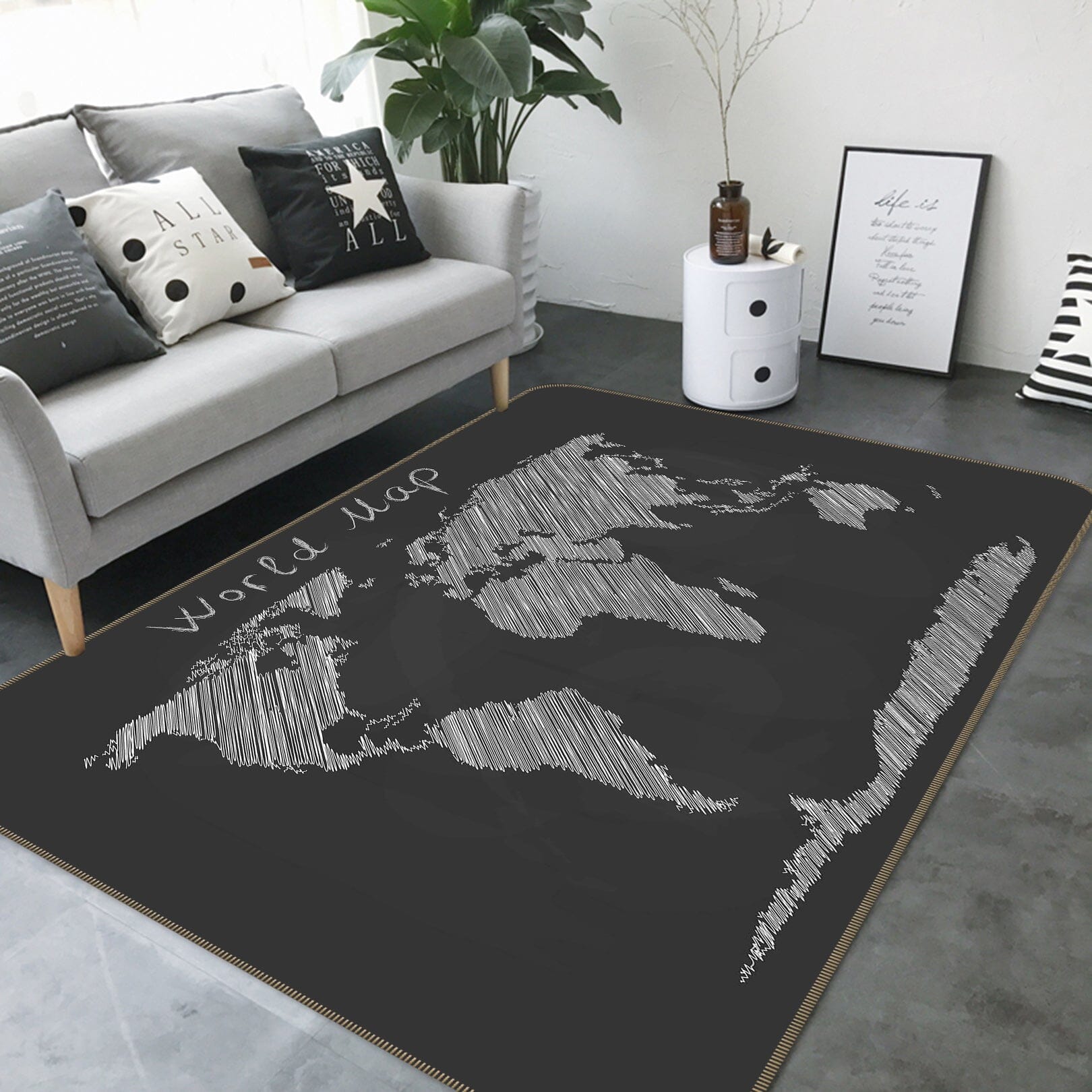 3D Grey Stone 262 World Map Non Slip Rug Mat Mat AJ Creativity Home