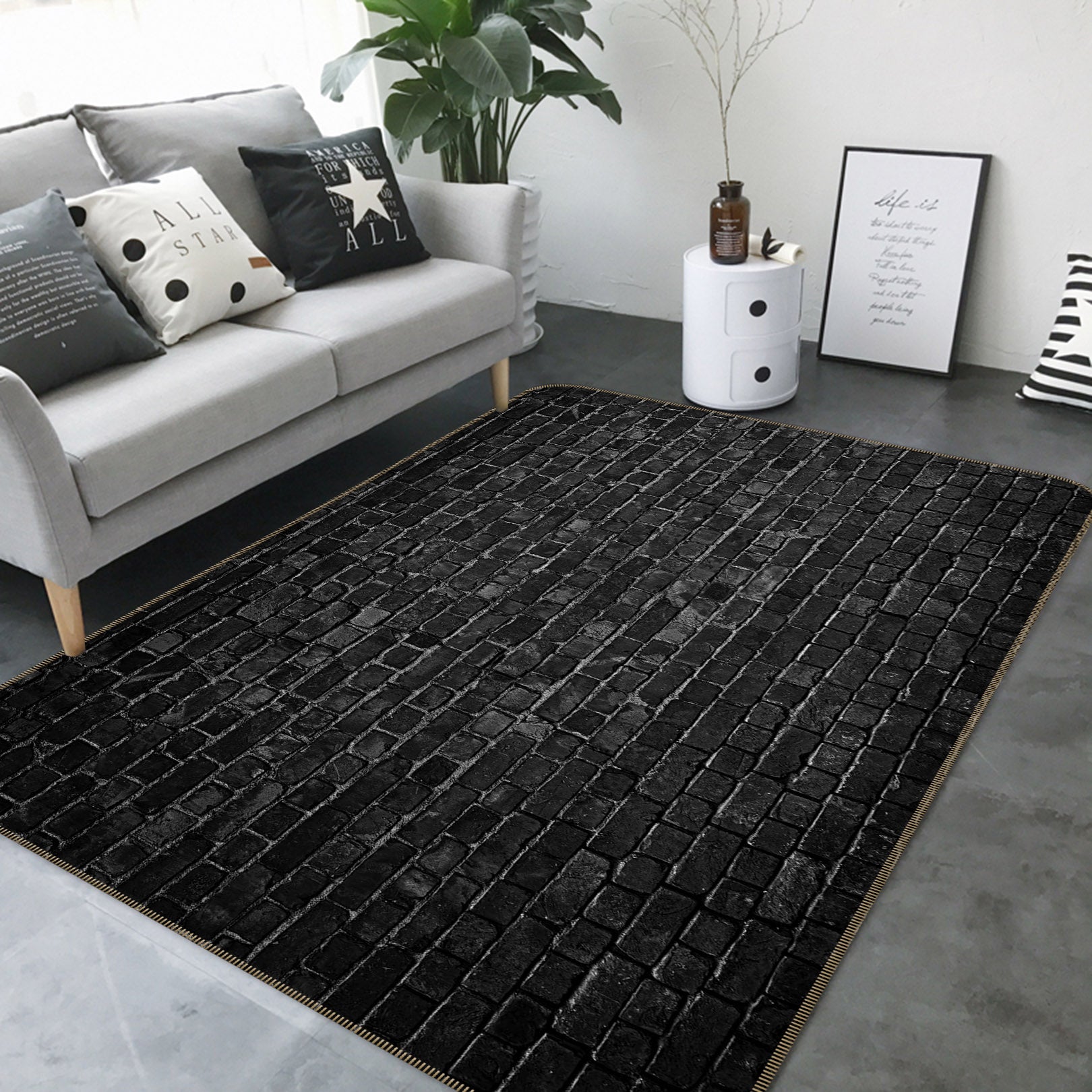 3D Black Brick Wall Pattern 31012 Non Slip Rug Mat