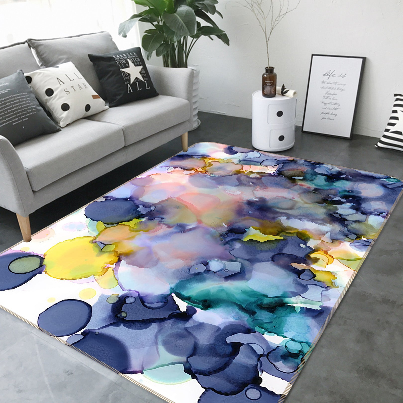 3D Ink Circle Pattern 65015 Non Slip Rug Mat