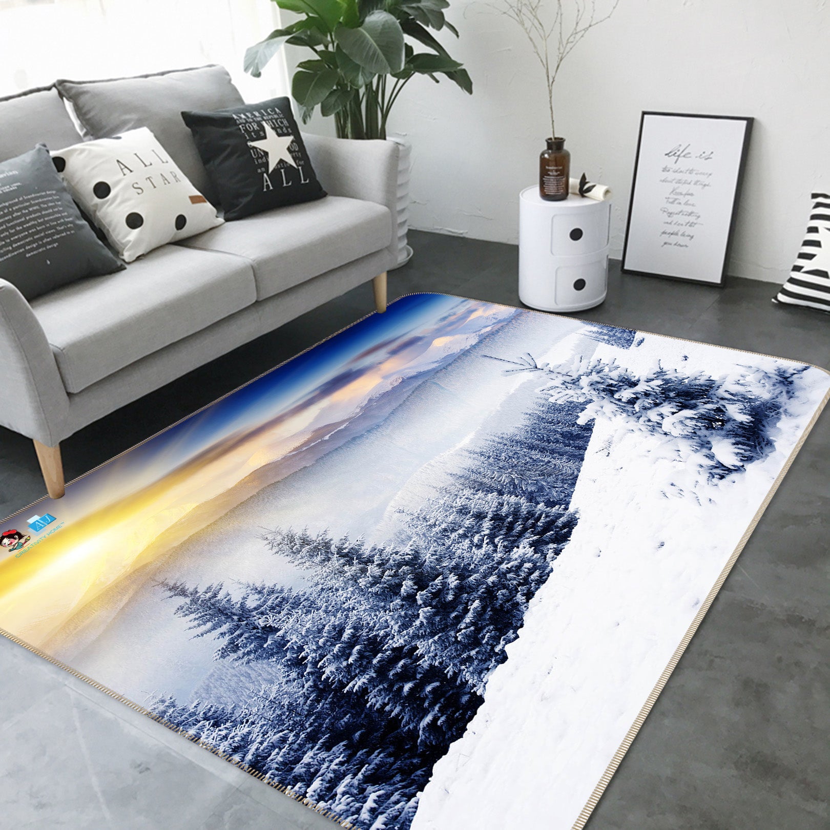 3D Snowfield Tree 66086 Non Slip Rug Mat