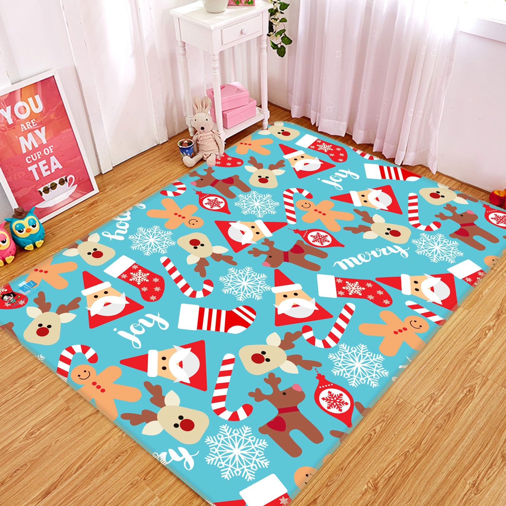 3D Santa Deer 54237 Christmas Non Slip Rug Mat Xmas
