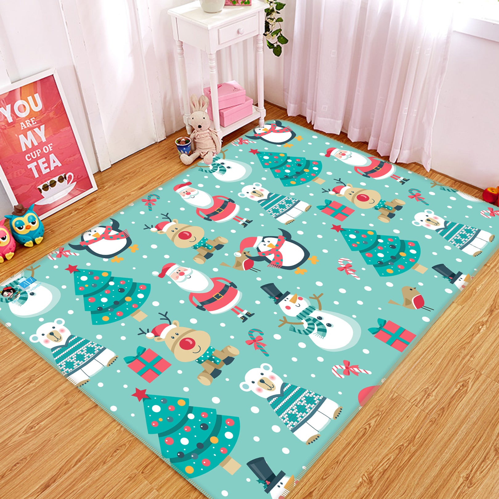 3D Snowman Tree Santa 54260 Christmas Non Slip Rug Mat Xmas