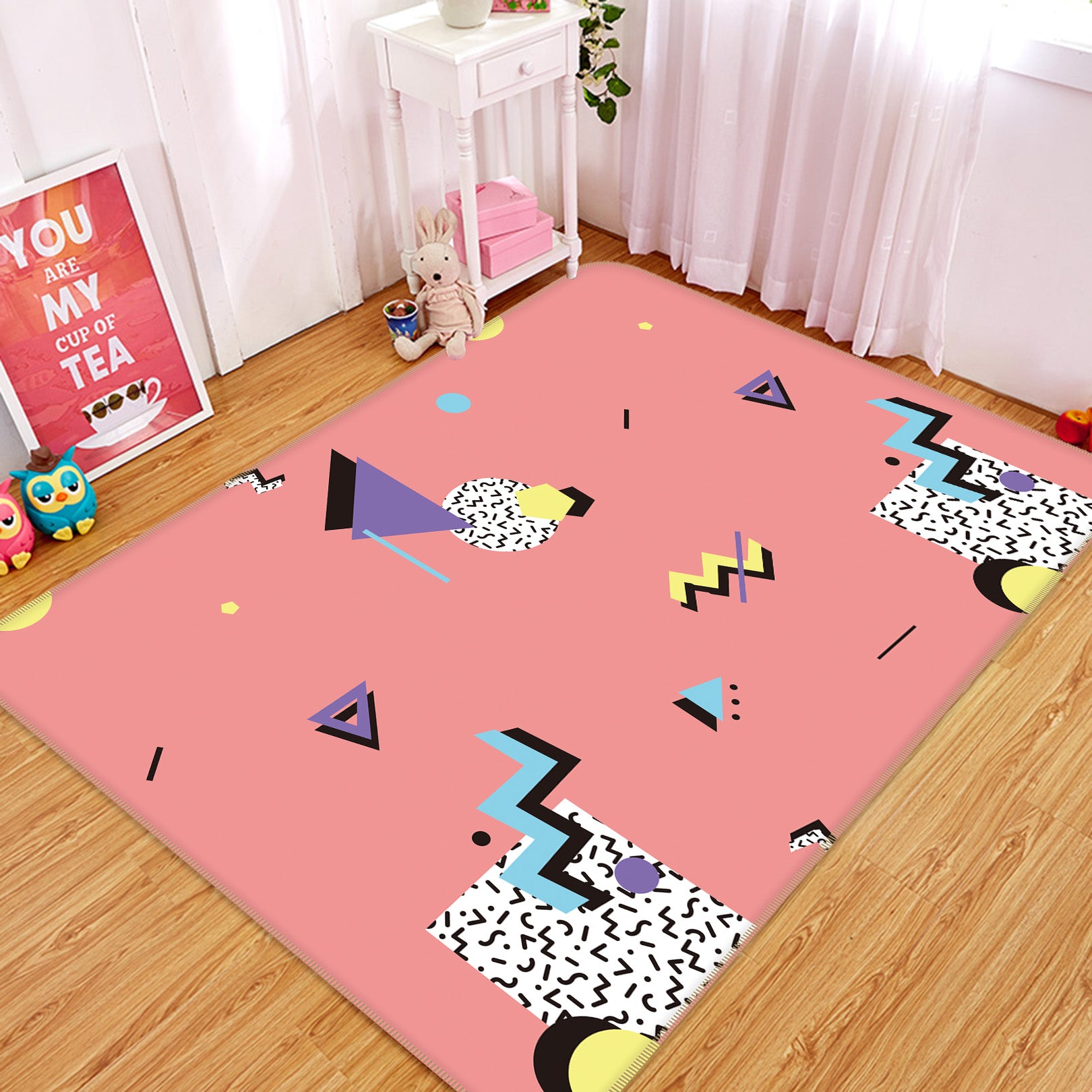 3D Pattern Pink 35068 Non Slip Rug Mat