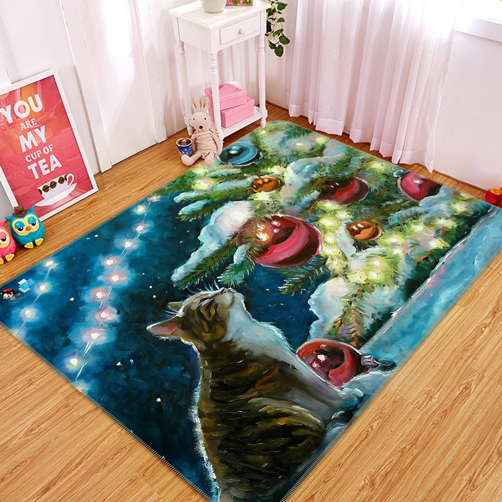 3D Cat Tree Red Ball 55005 Christmas Non Slip Rug Mat Xmas