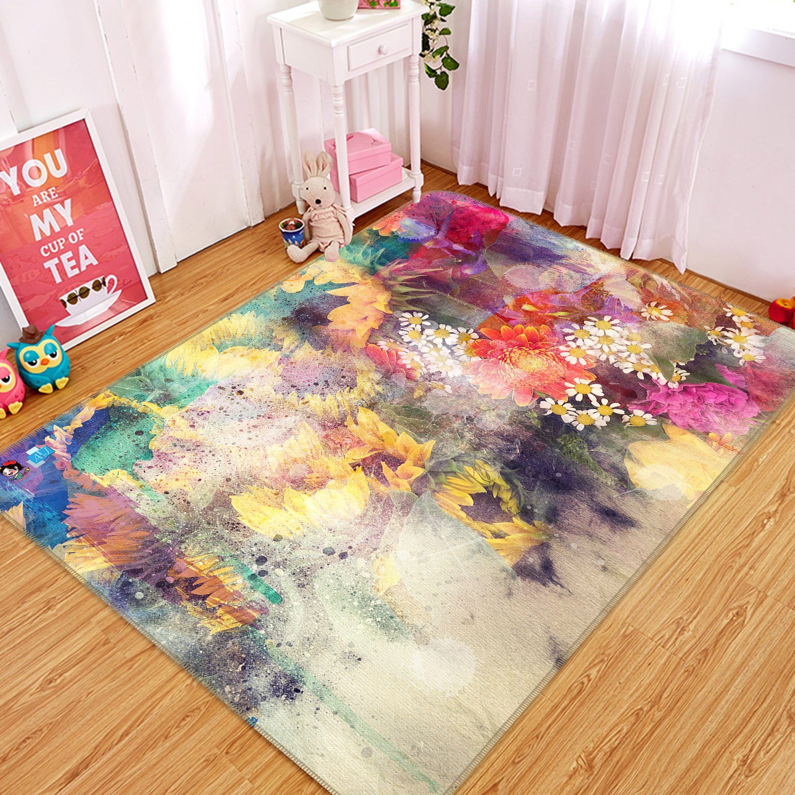 3D Flower Colored Texture 3571 Non Slip Rug Mat Mat AJ Creativity Home