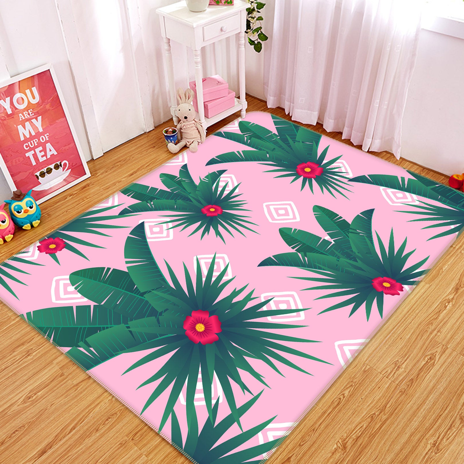 3D Pink Bottom Leaves 30212 Non Slip Rug Mat