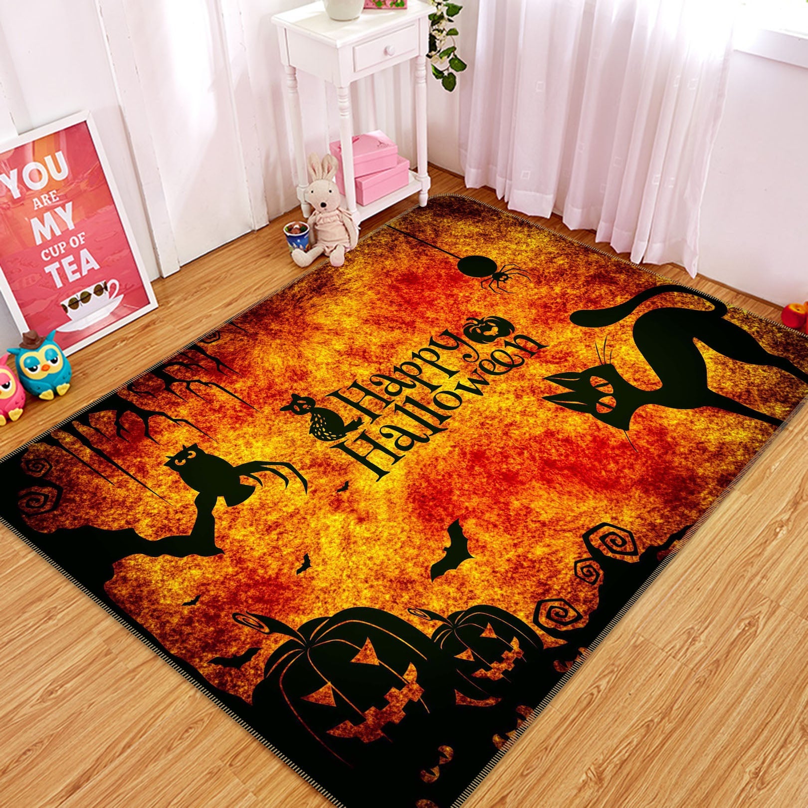 3D Pumpkin Owl Cat 215 Halloween Non Slip Rug Mat Mat AJ Creativity Home