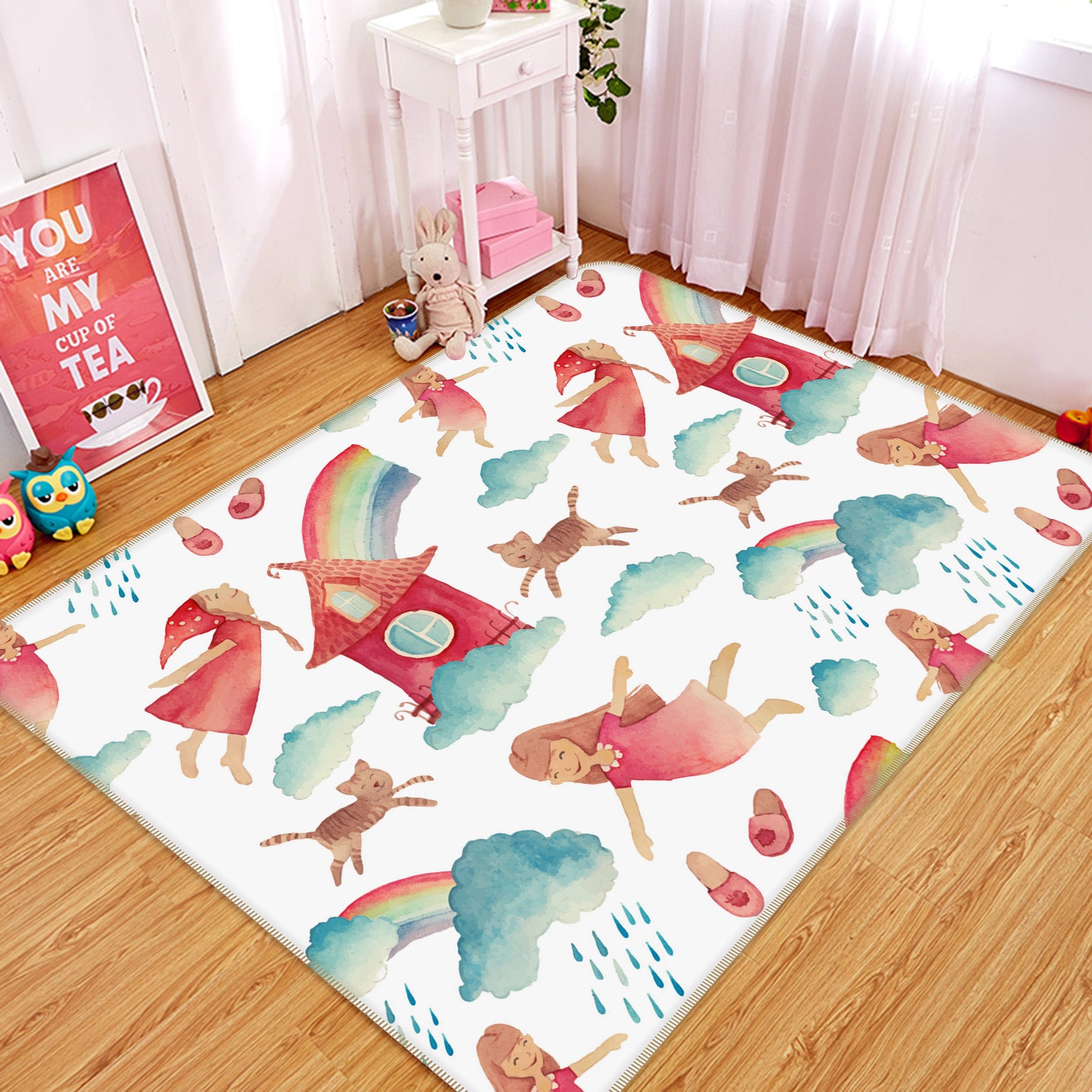 3D Girl Rainbow Rain 35212 Non Slip Rug Mat